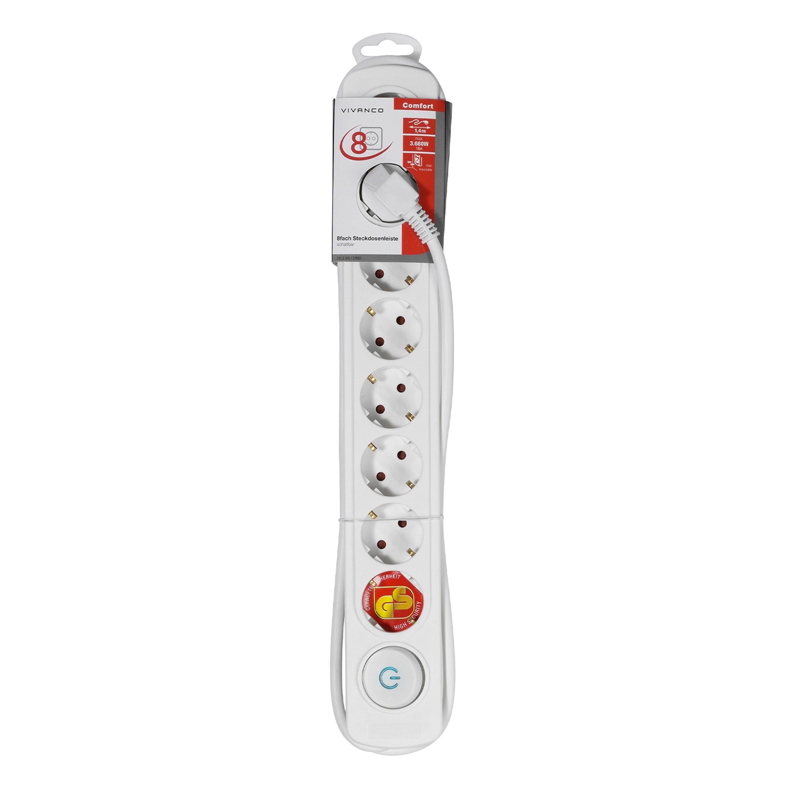 Power strip with 8 Schuko sockets, 1.4 m