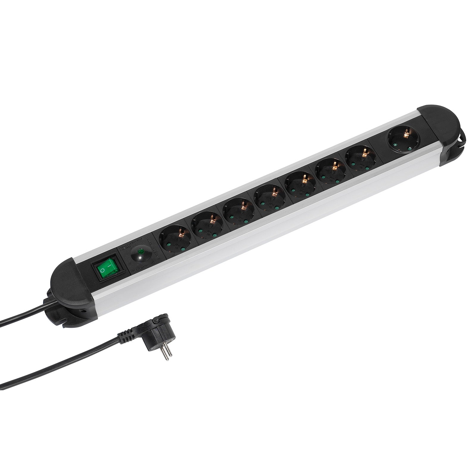 8xSchuko power strip, 2m, ON/OFF switch, protection, black