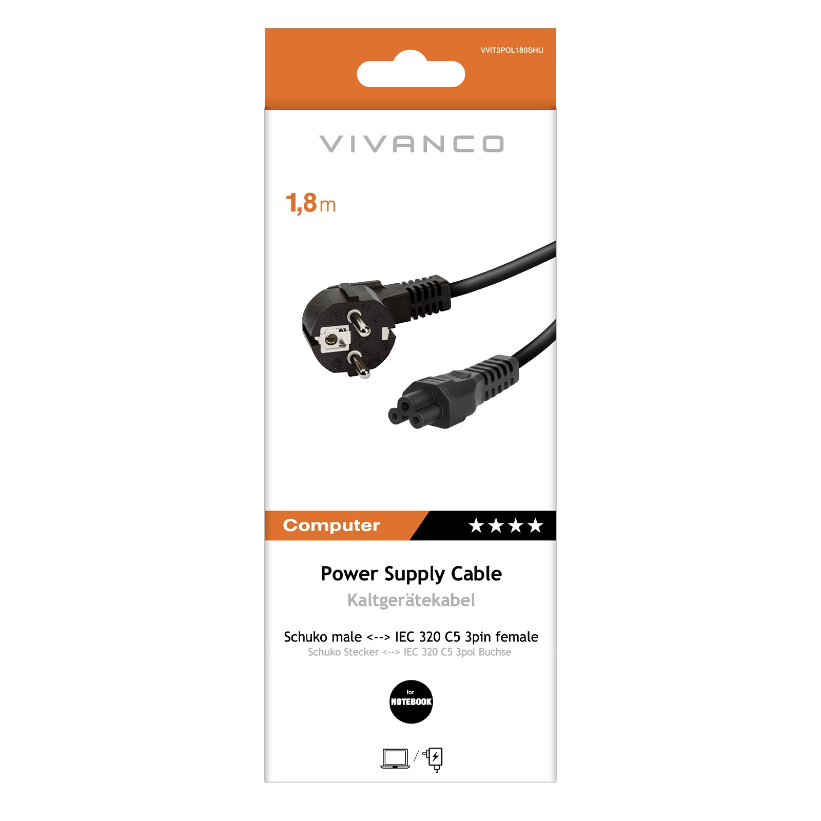 Power cord with Schuko plug