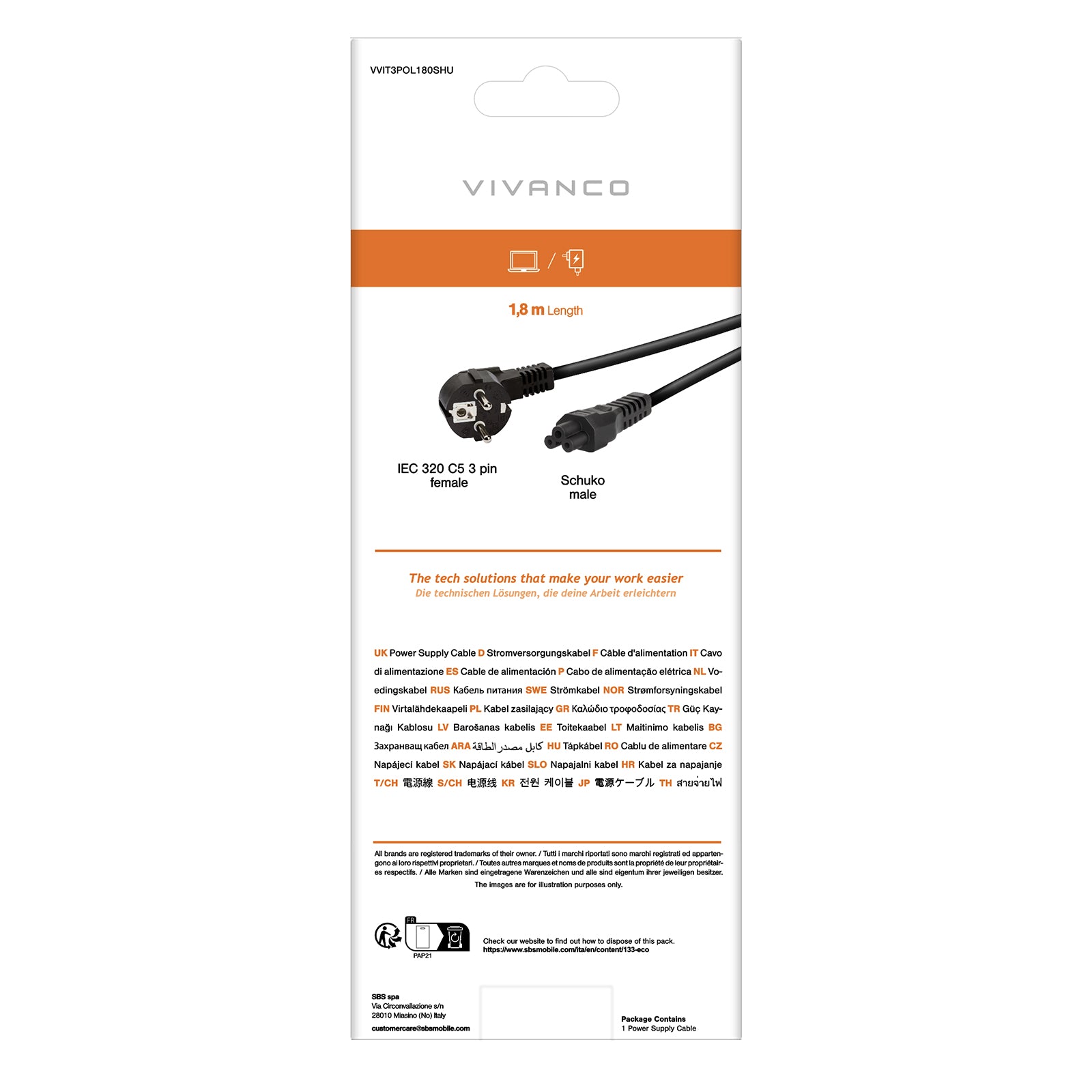 Power cord with Schuko plug