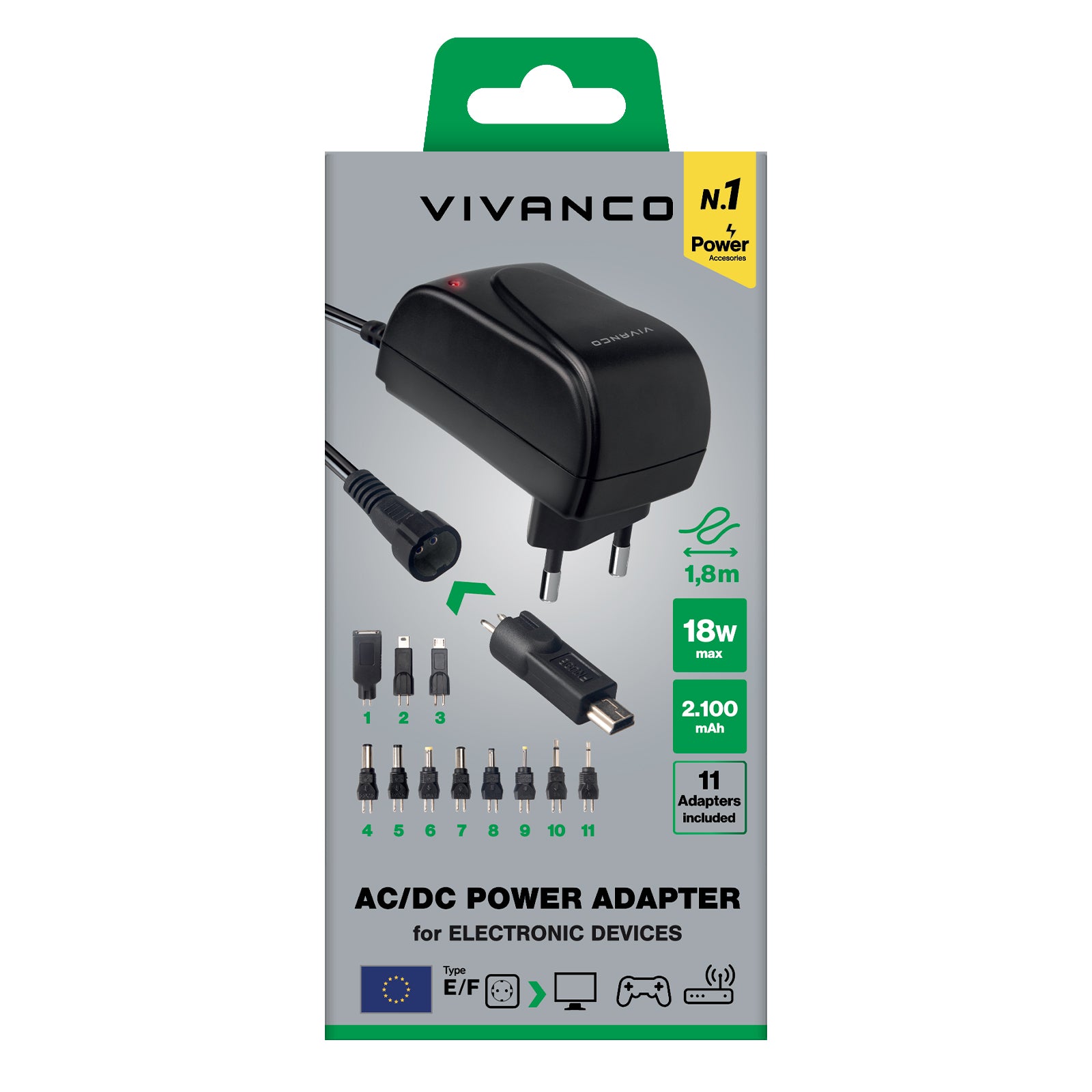 Alimentatore universale, spina EU AC/DC 3-12V, 11in1