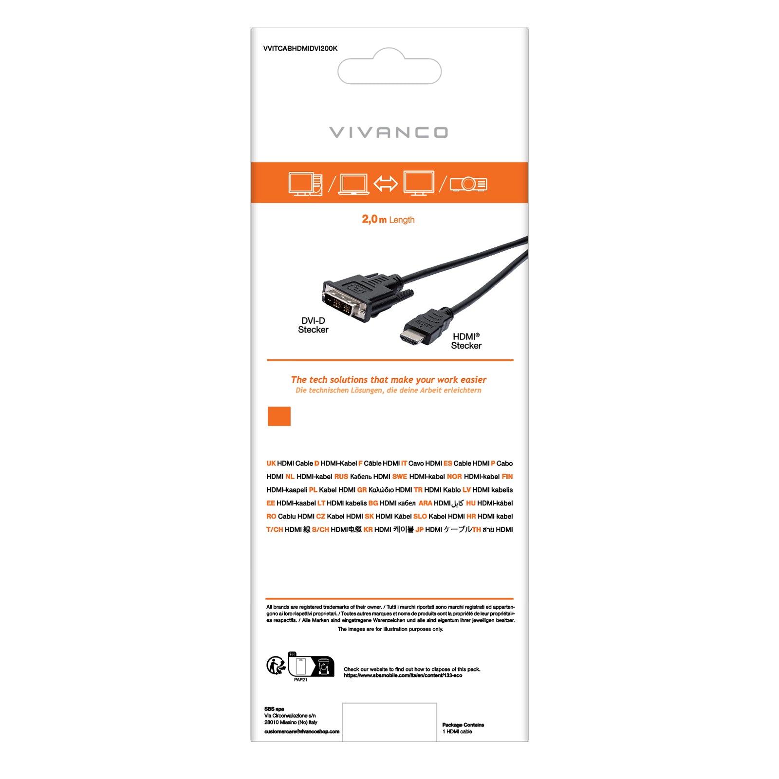 Cavo HDMI/DVI da 2 metri