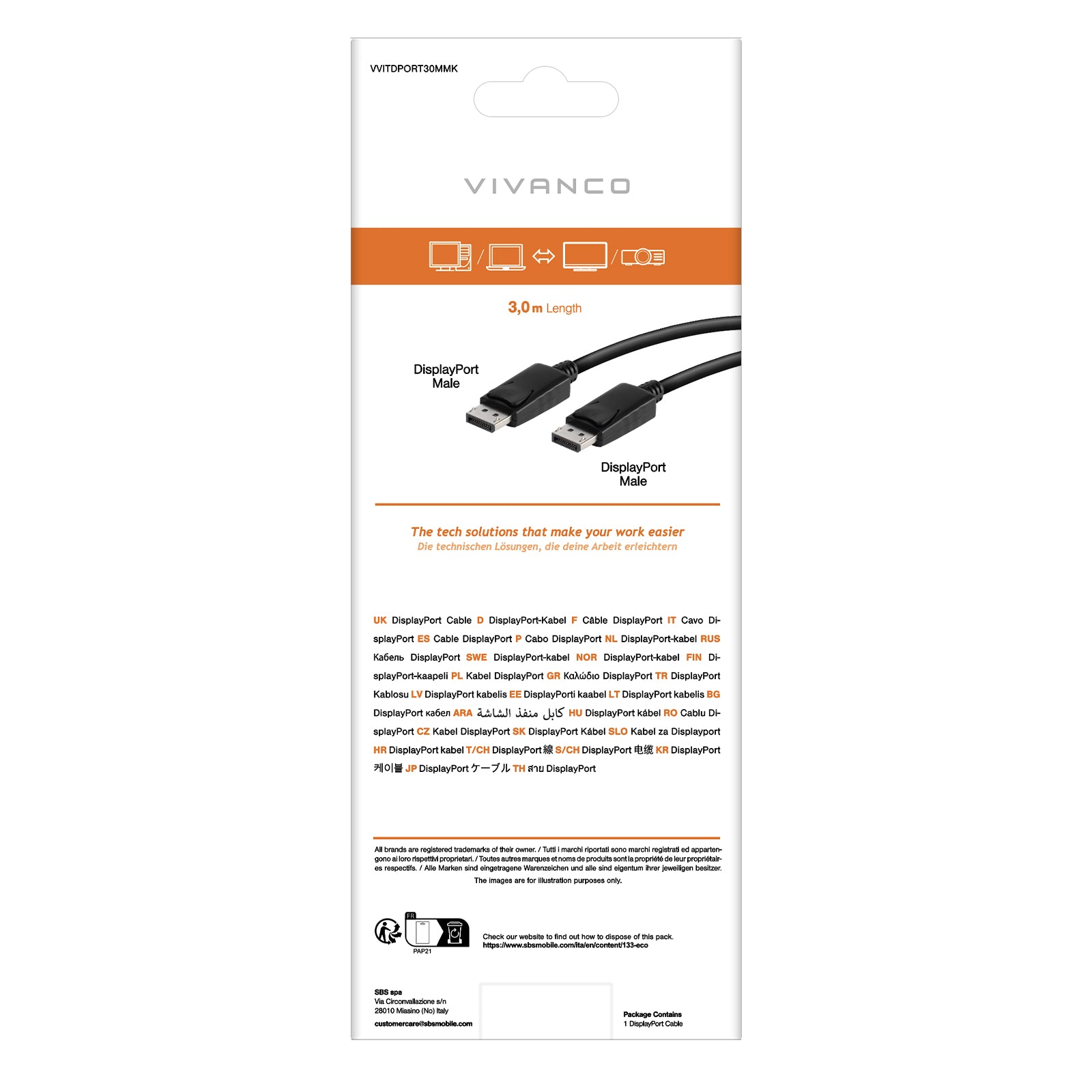 Câble avec 2 DisplayPort mâle vers mâle