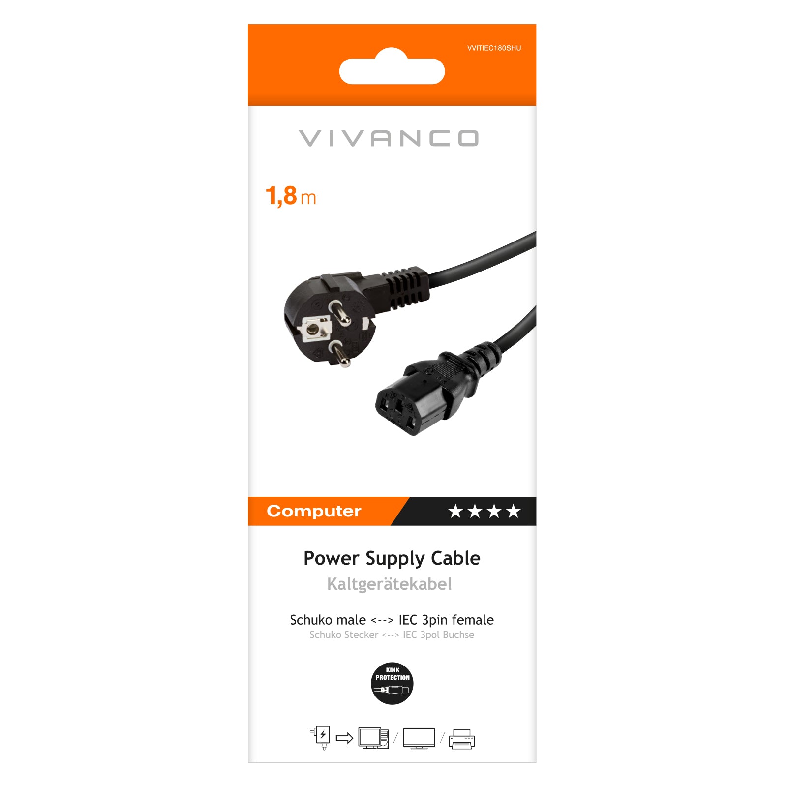 Schuko power cord with IEC socket