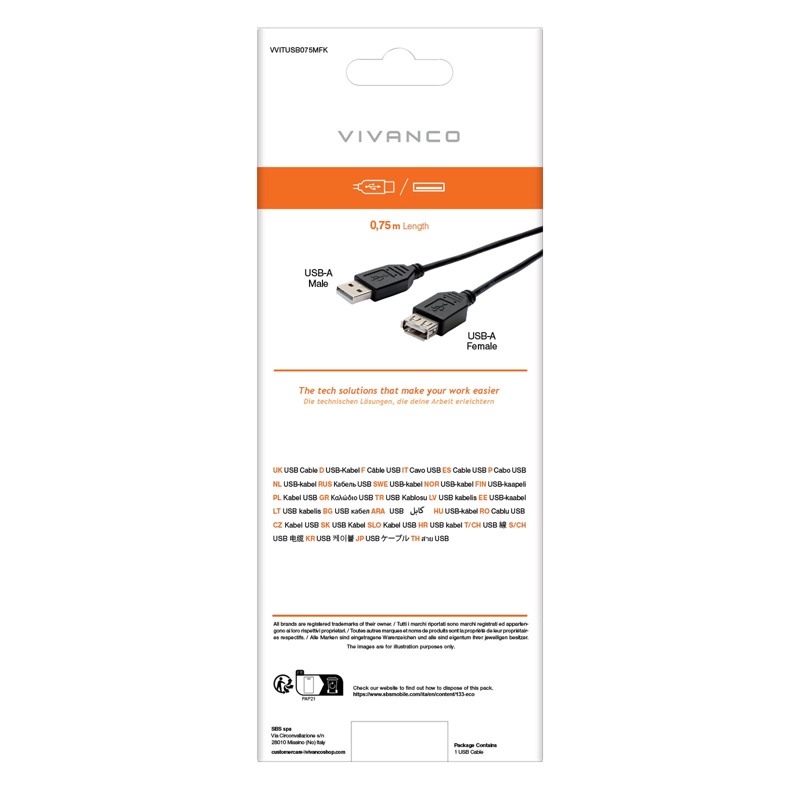 Prolunga USB 2.0 Tipo A maschio - femmina