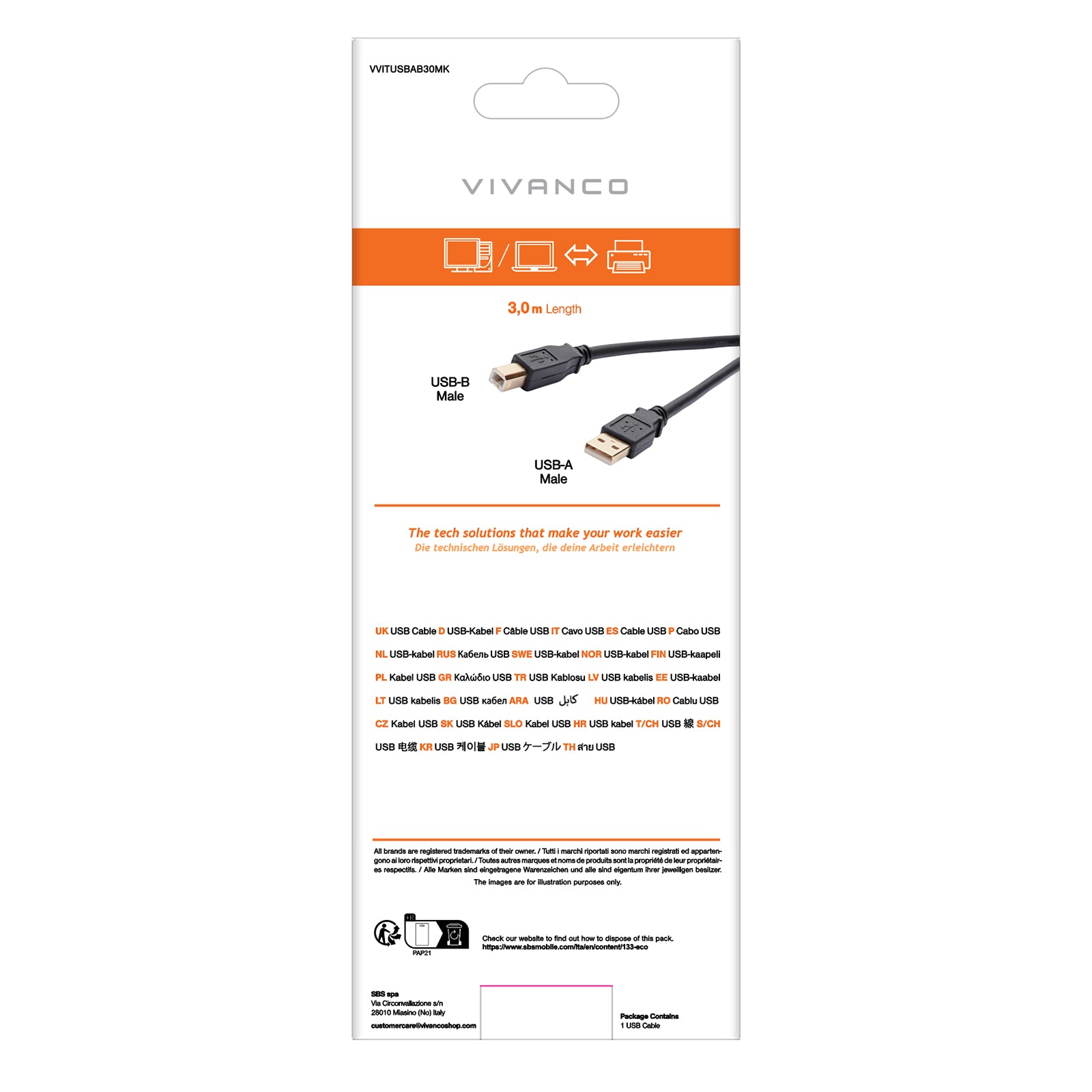 Cavo USB tipo A - USB tipo B