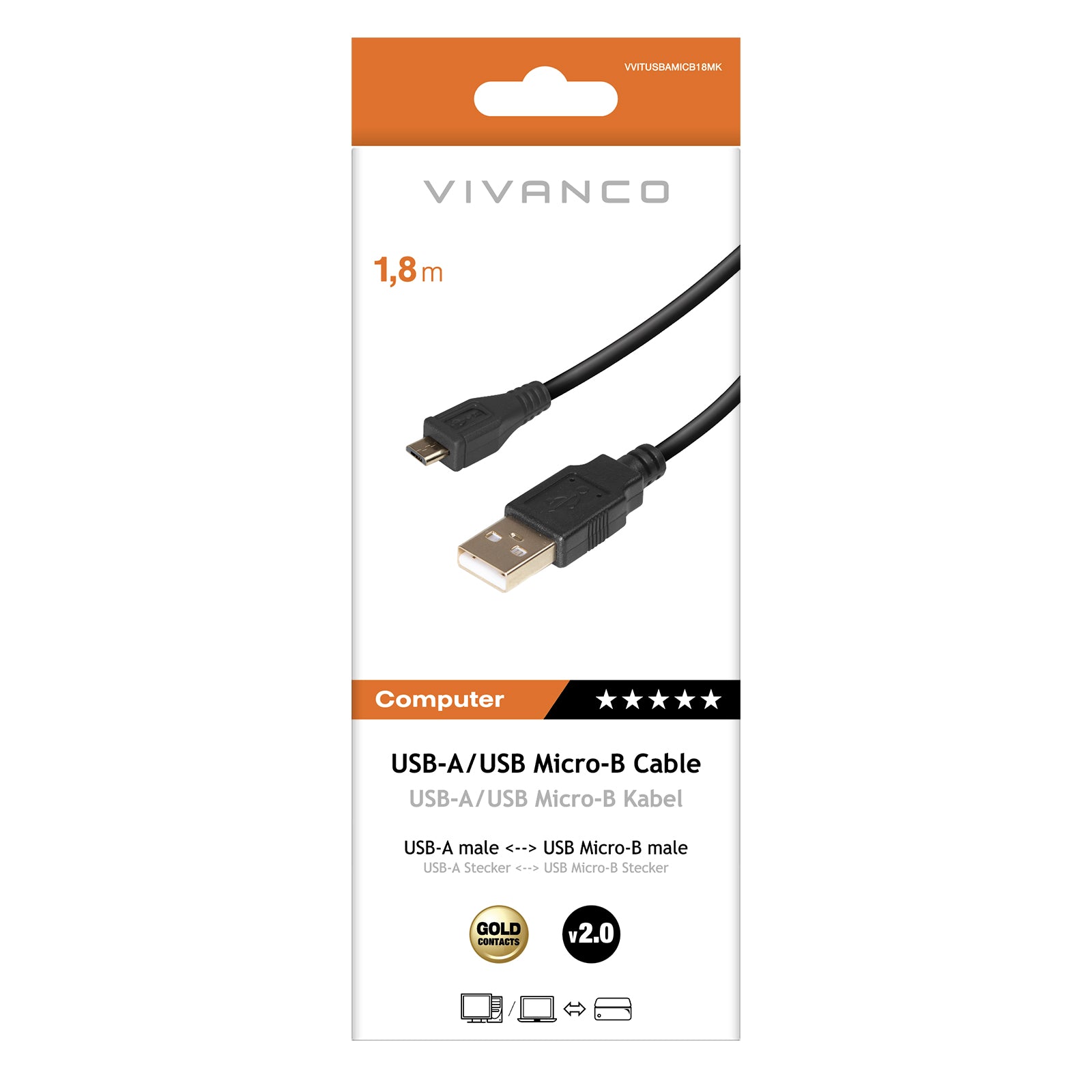 Cavo con USB Tipo A maschio e micro-USB maschio
