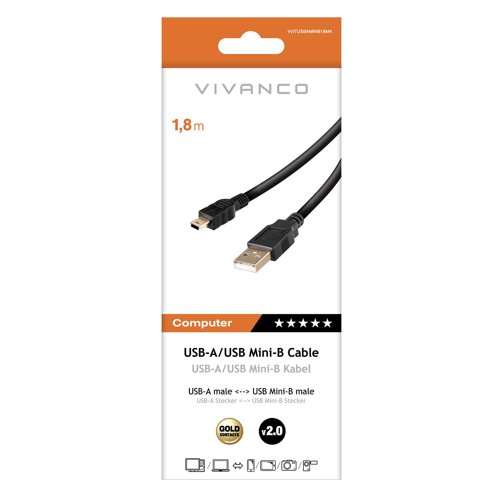 Cavo con USB Tipo A maschio e mini-USB maschio