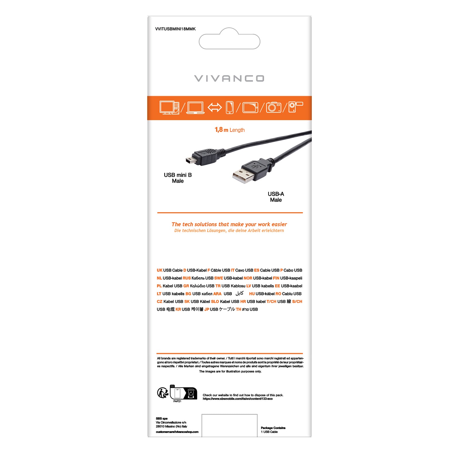 Cavo con USB Tipo A maschio e mini-USB maschio