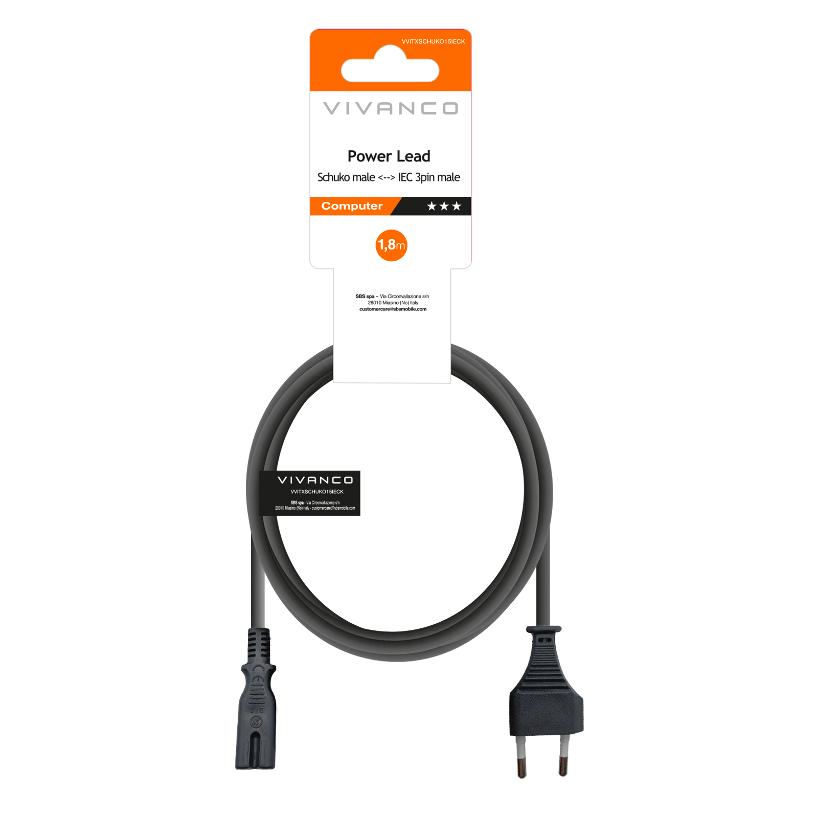 Schuko power cord with IEC socket