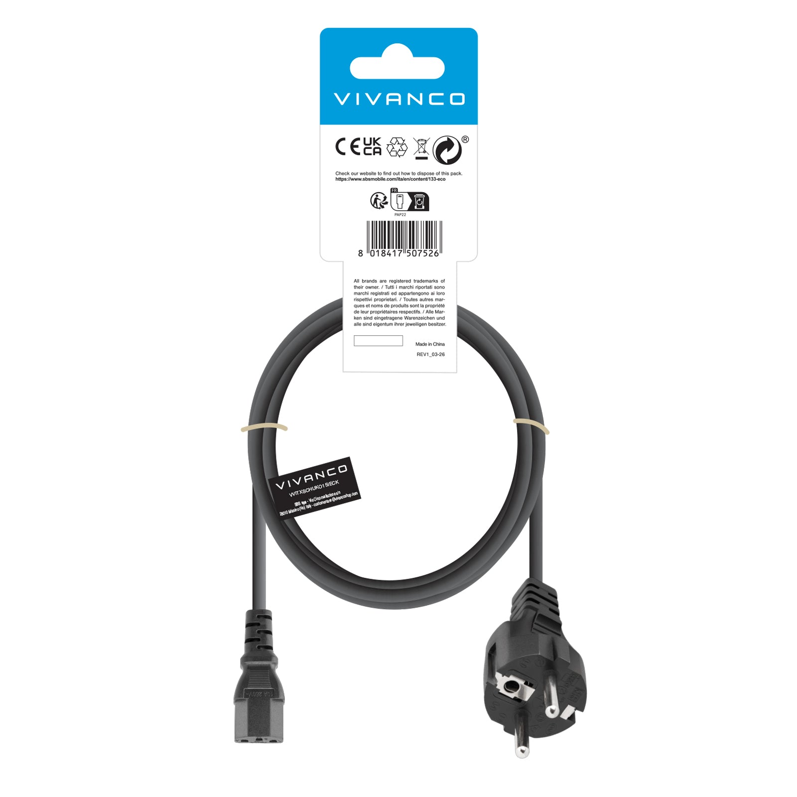 Schuko power cord with IEC socket