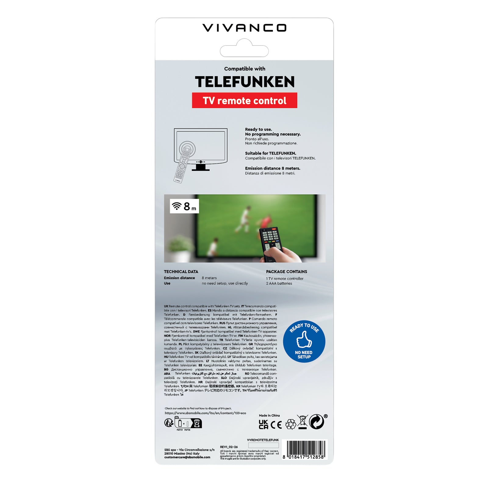 Remote control for Telefunken and many other brands, ready to use