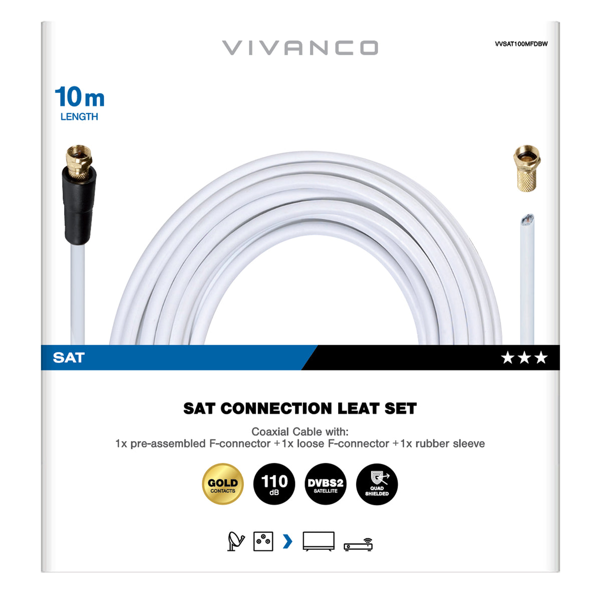 Juego de cables de conexión SAT de 10 m