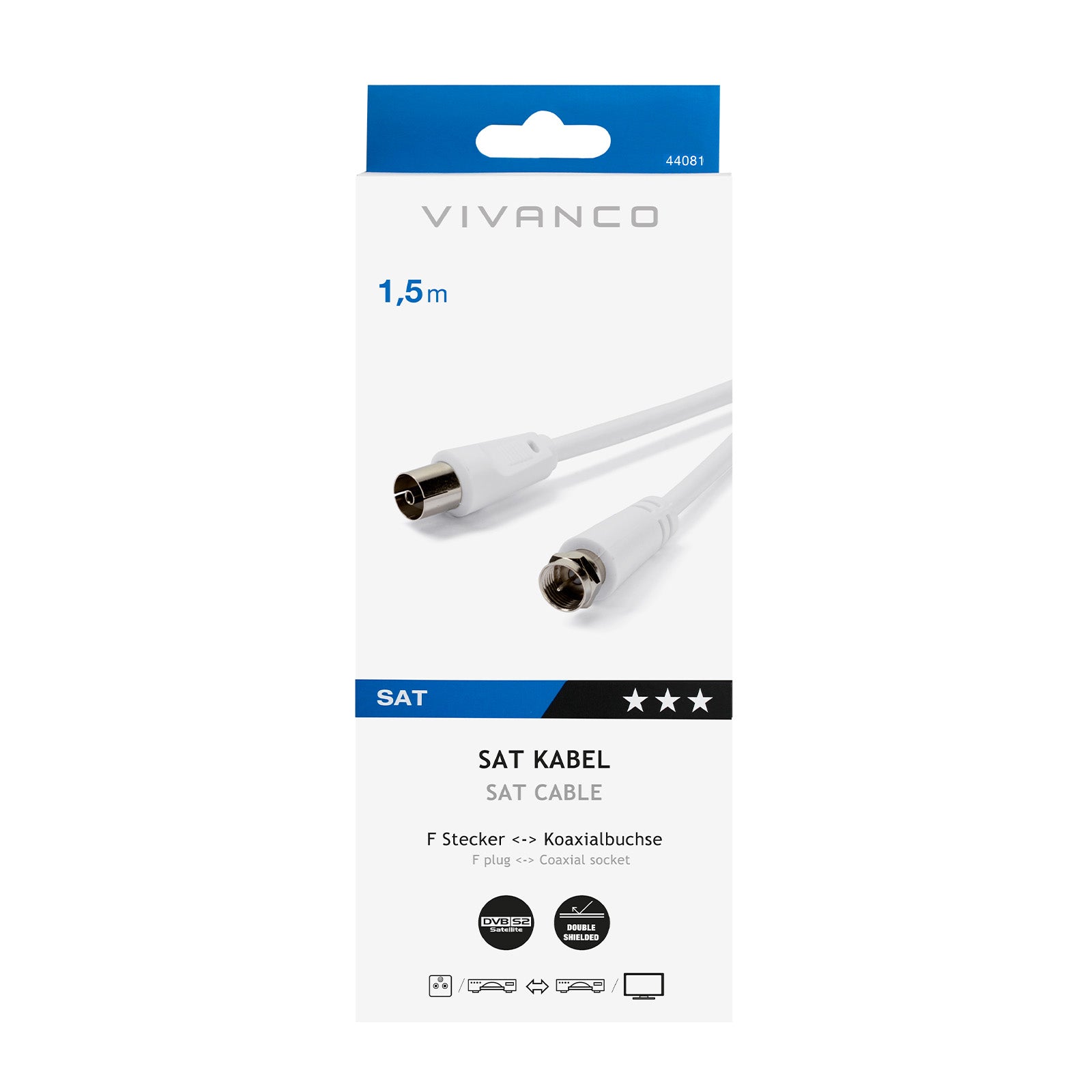 Coaxial satellite cable Type F male to female