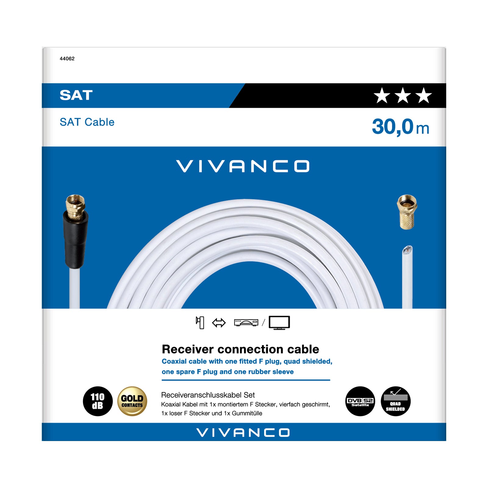 SAT-Anschlusskabel-Set, 110 dB, 30 m