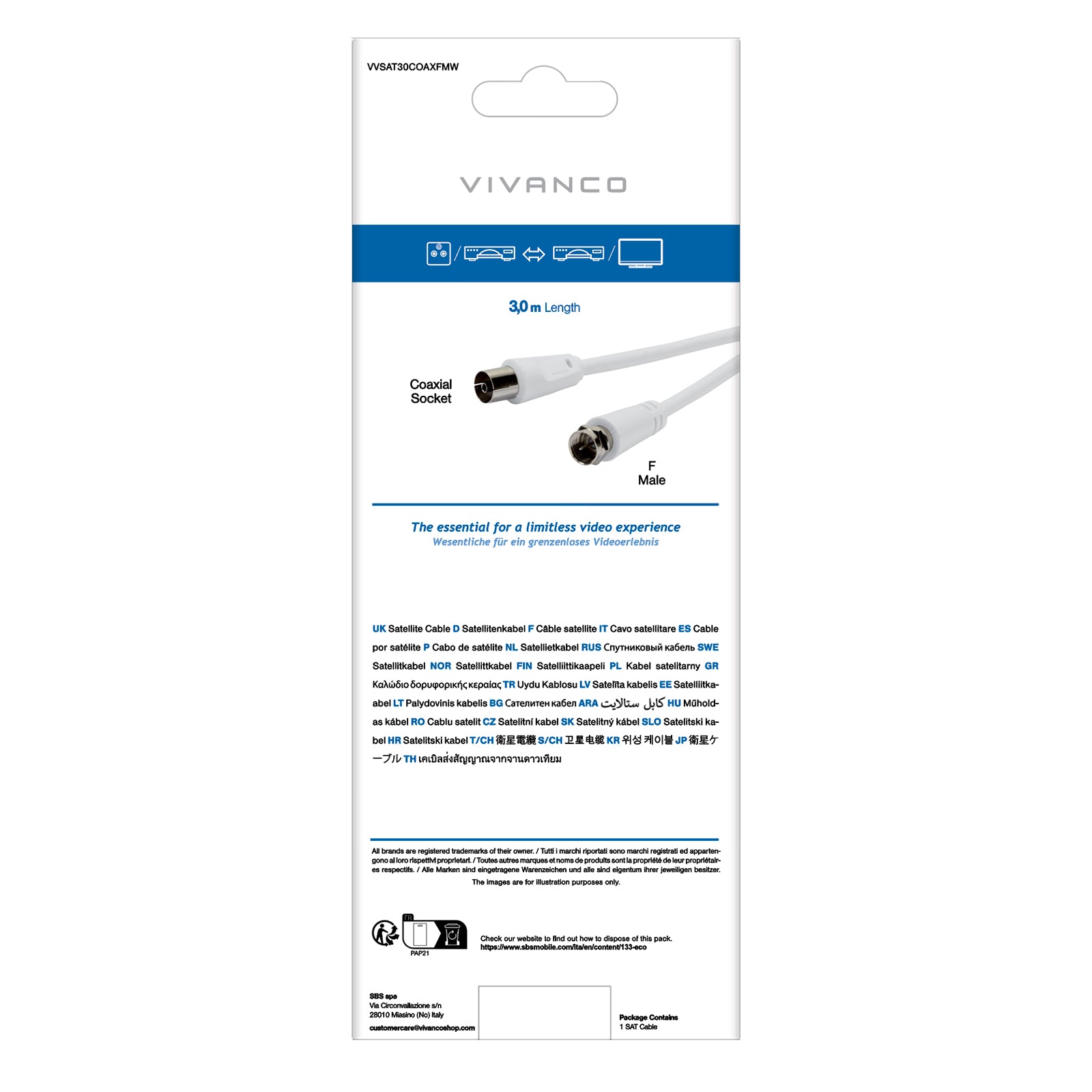 Cavo satellite coassiale Tipo F maschio - femmina