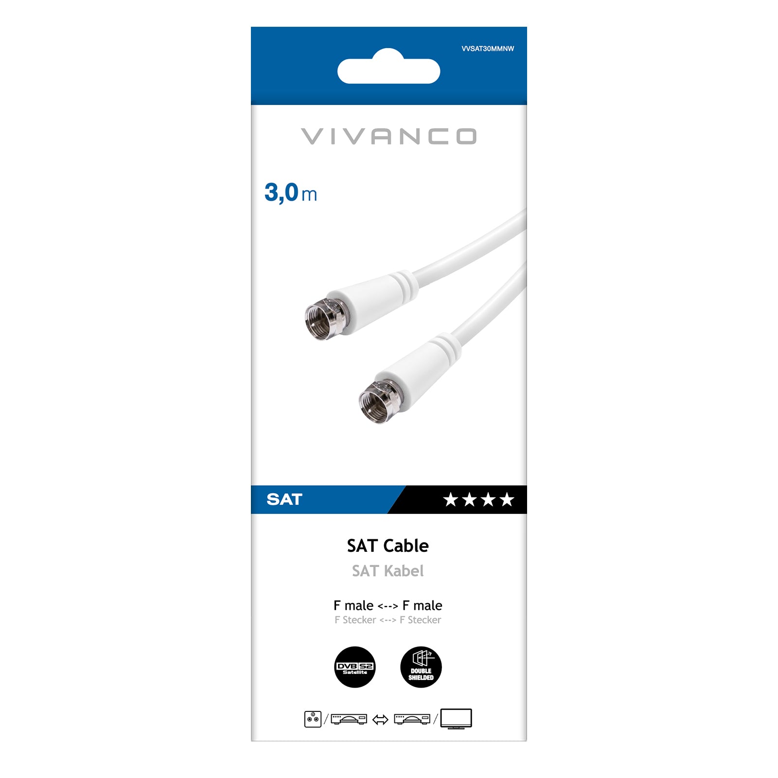 Koaxial-Satellitenkabel Typ F Stecker auf Buchse