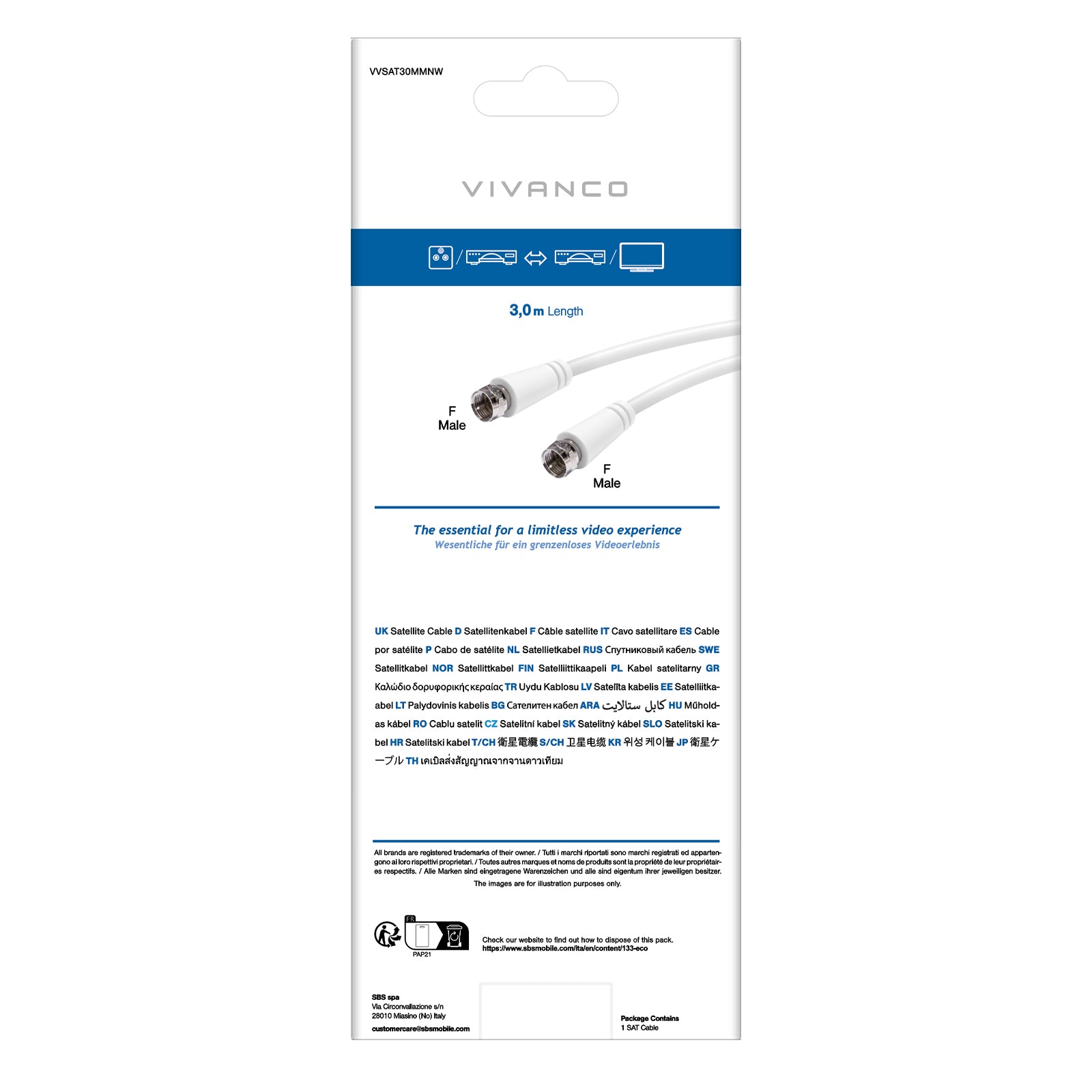 Koaxial-Satellitenkabel Typ F Stecker auf Buchse