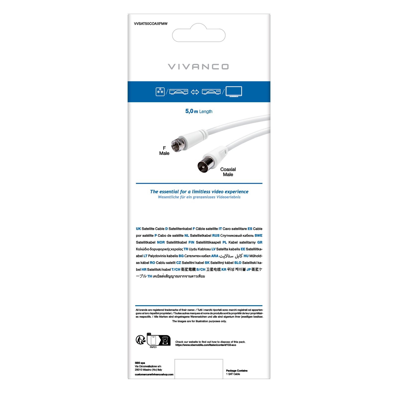 Cavo satellite coassiale Tipo F maschio - femmina