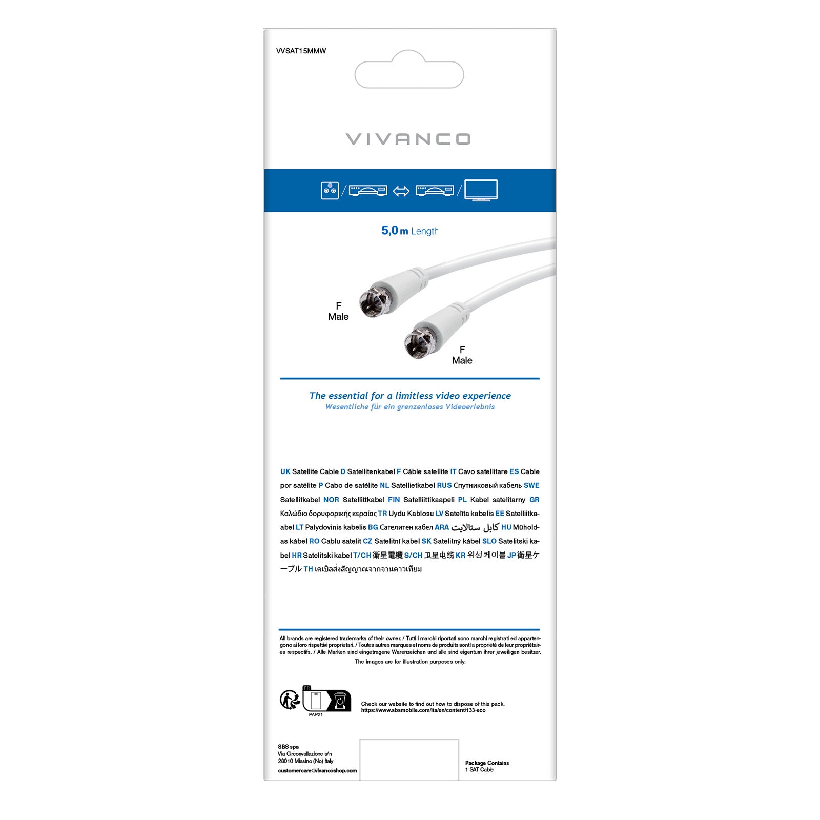 Koaxial-Satellitenkabel Typ F Stecker auf Buchse