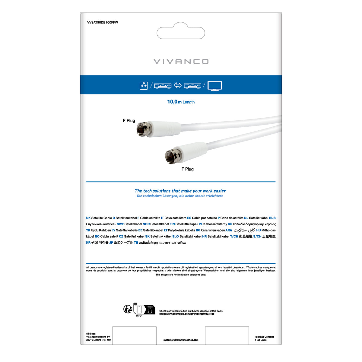 Cable de conexión SAT, 90dB, 10 m