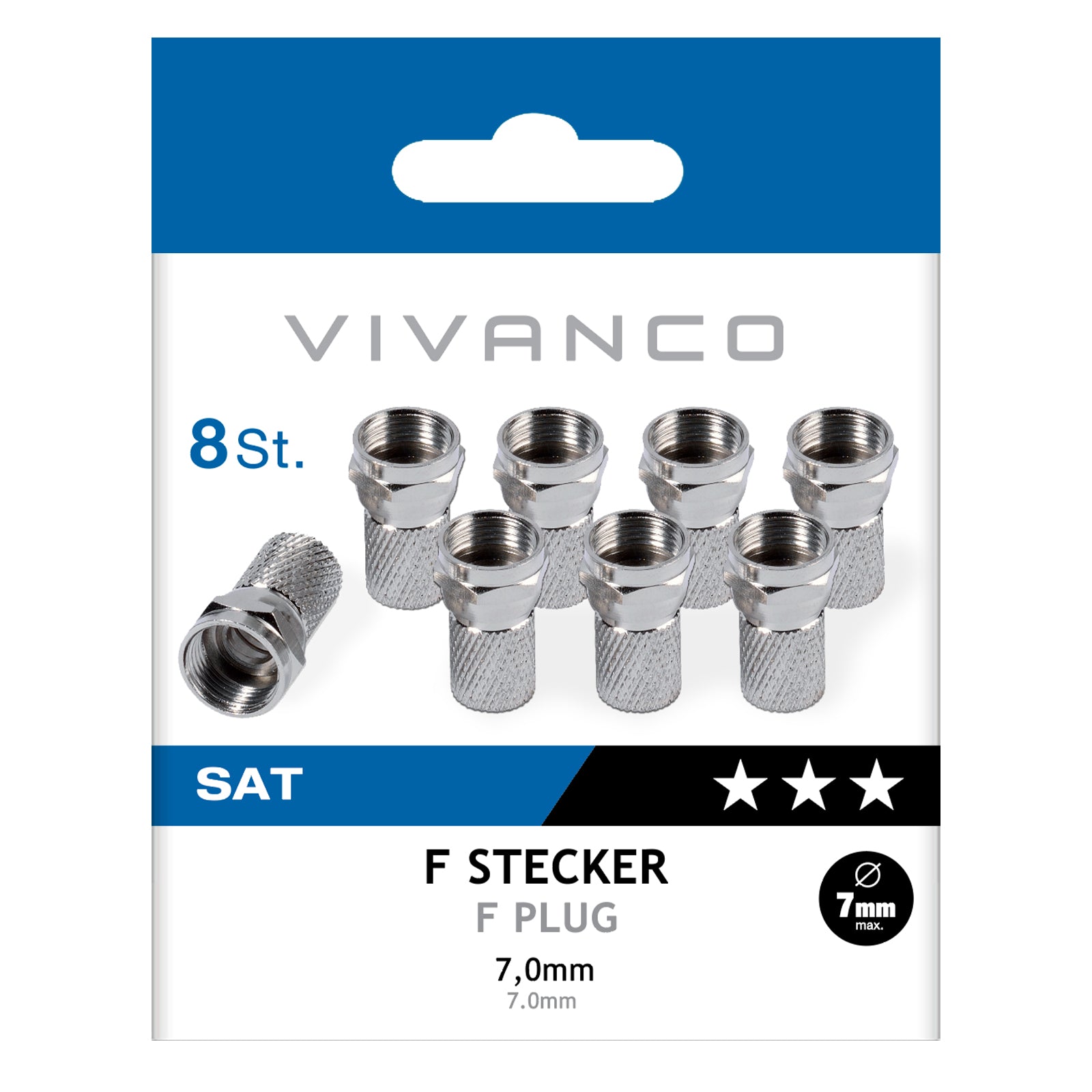 F-Stecker, 7,0 mm, 8 Stück