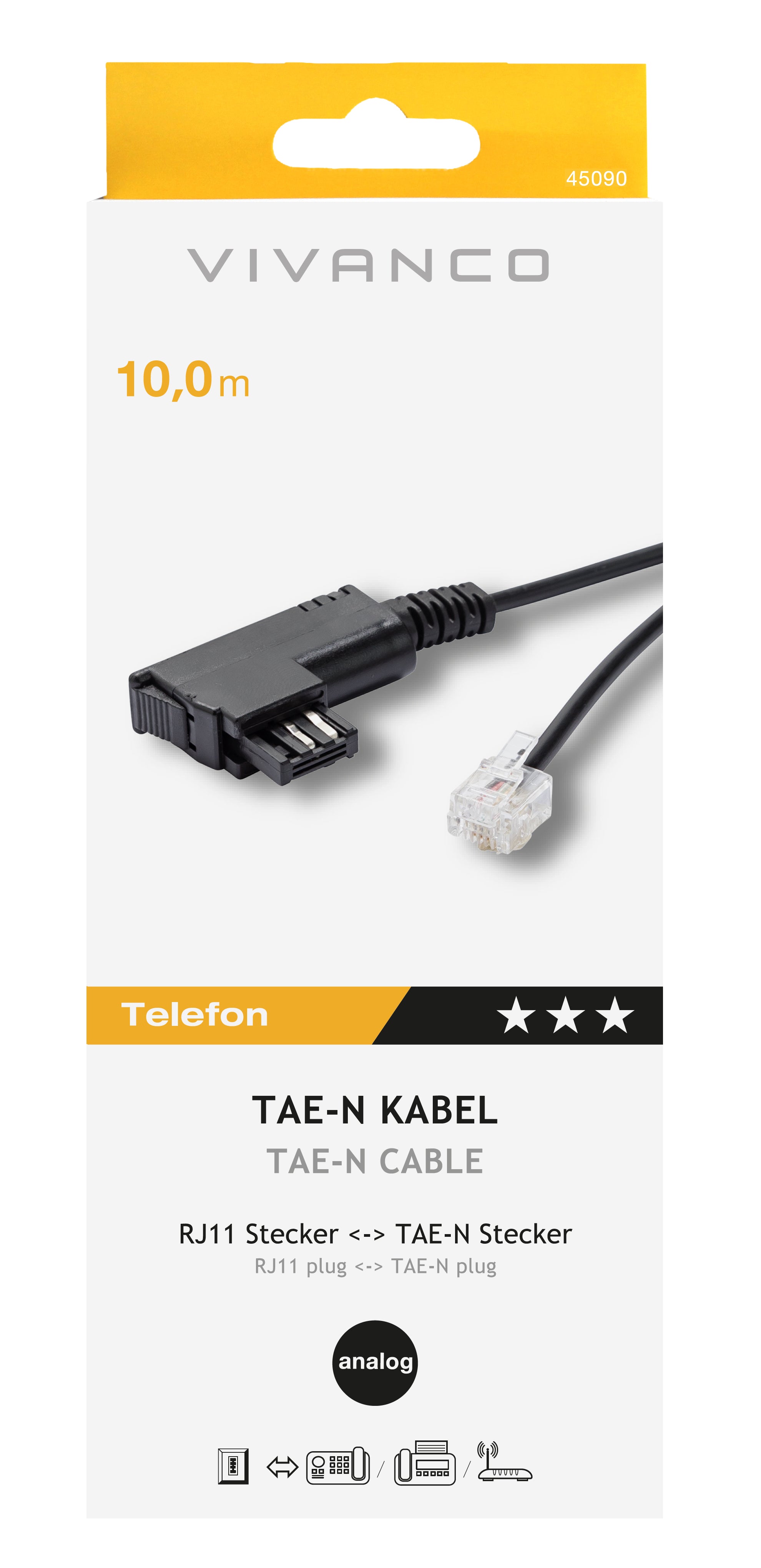 Modem connection cable, 10m