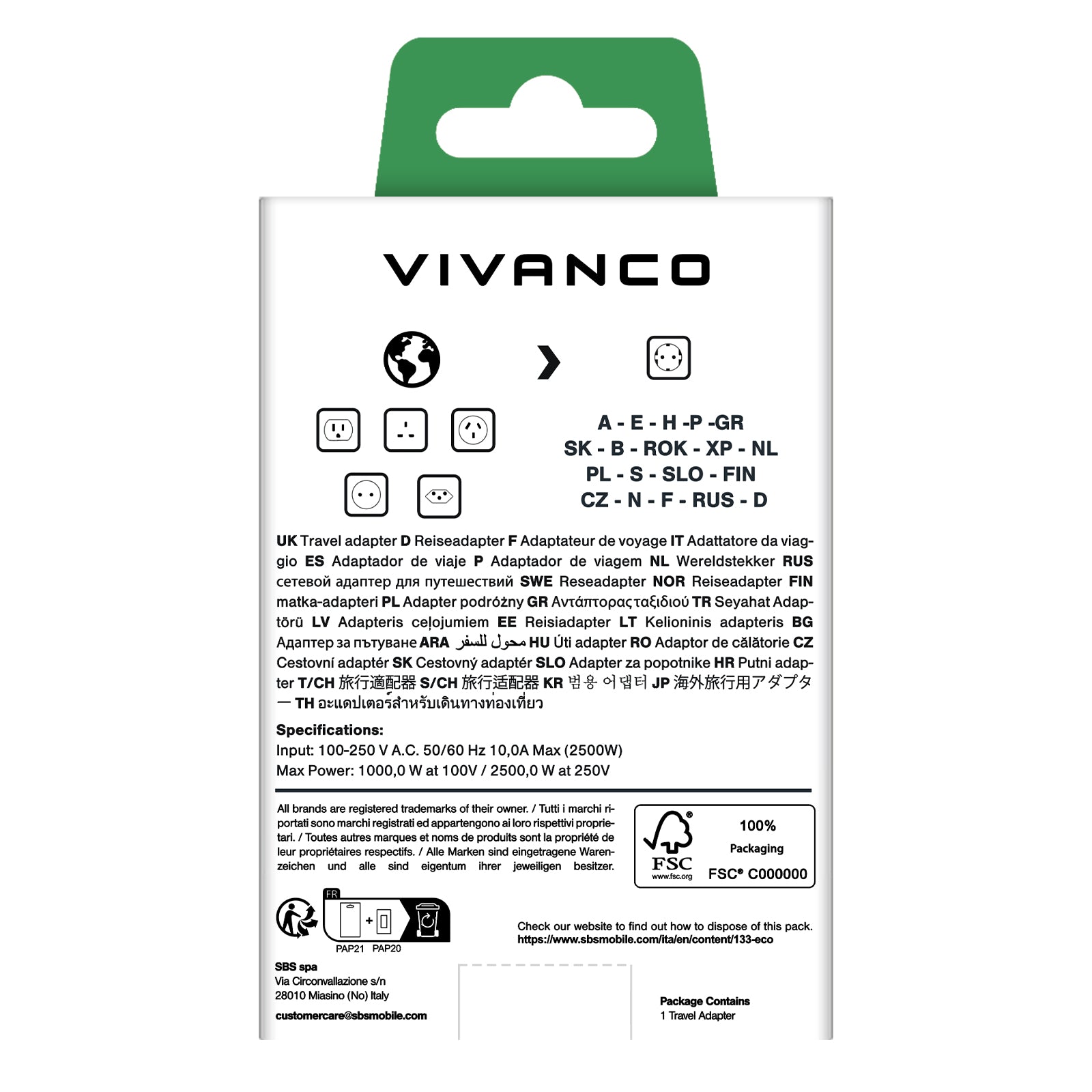 Adapter from US/UK/AU-CN/CH/IT to Schuko sockets