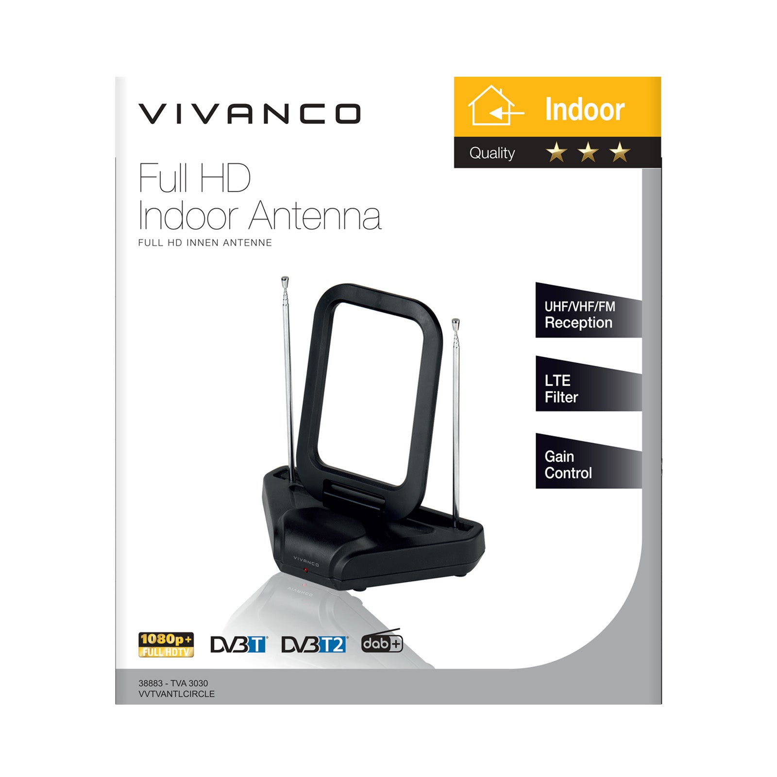 Antenna Full HD da interno con design ad anello,  filtro LTE, cavo da 1,2 m