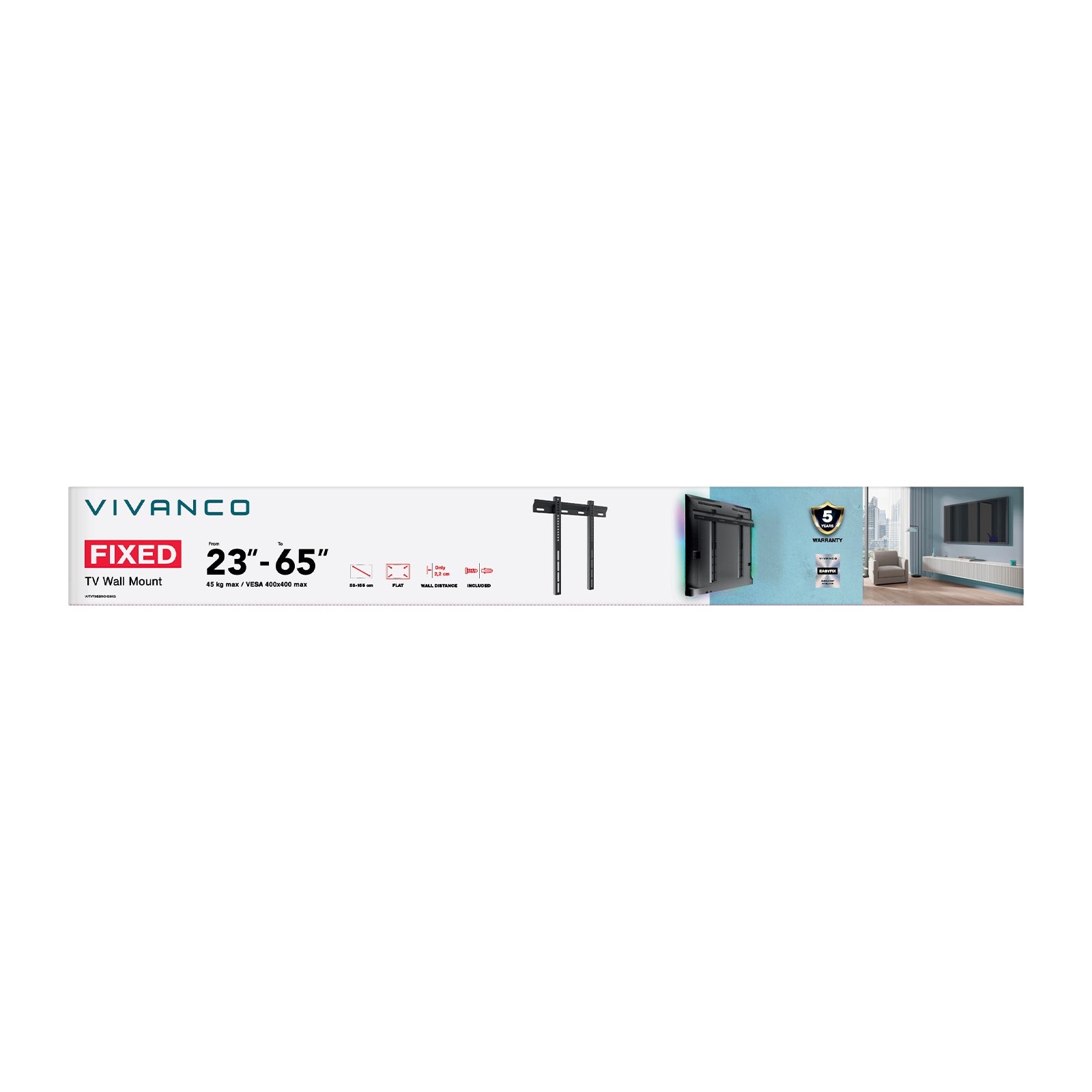Soporte de pared para TV, Fijo, 55", 35kg, VESA 400x400