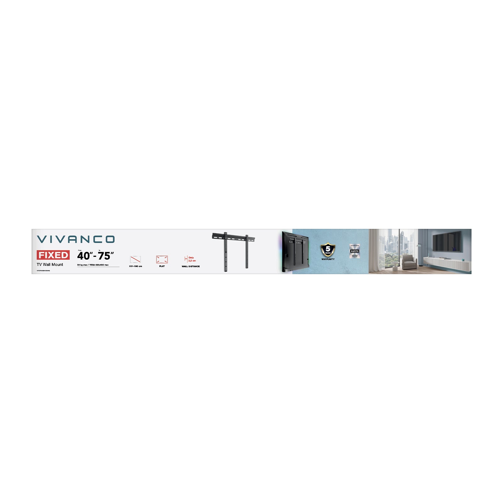 TV Wall Mount, FLAT, 65", 50kg, VESA 600x400