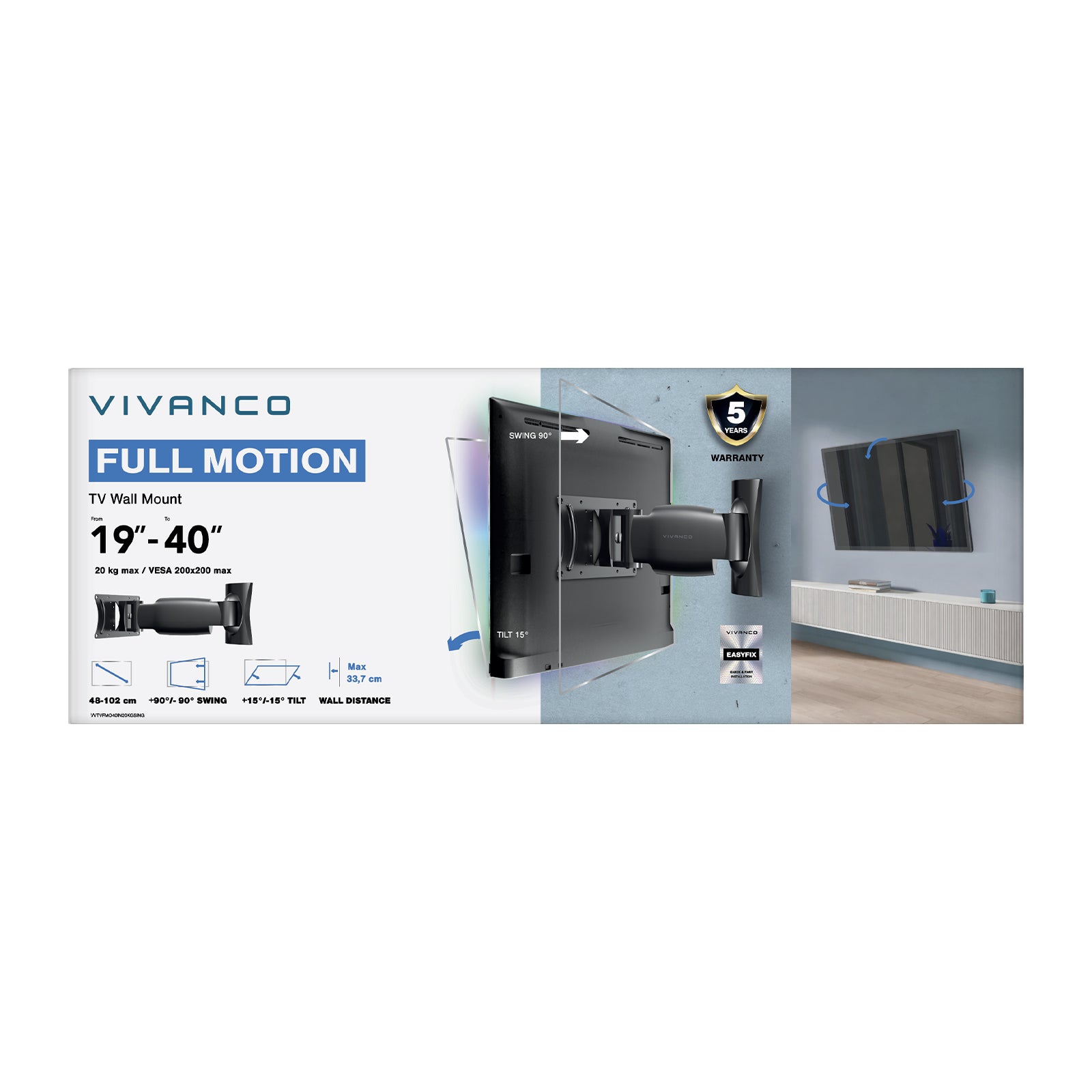 TITAN TV Wall Mount, TILT, rotation 360°, 40", 20kg, VESA 200x200