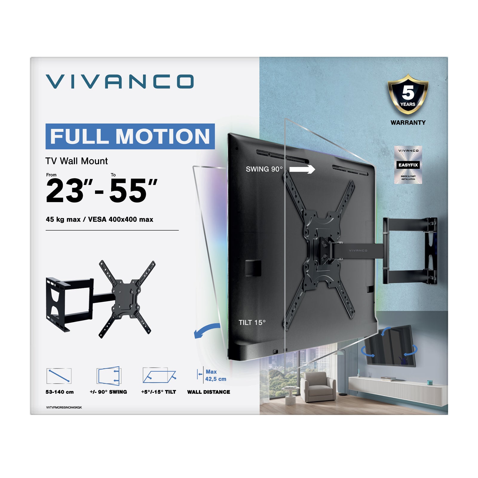 TV Wall Mount, MOTION, 55", 45kg, VESA 400x400