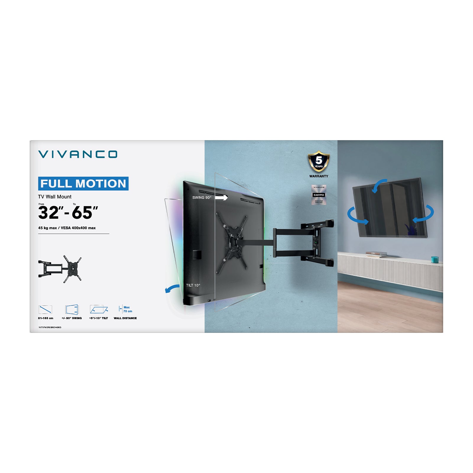 TV Wall Mount, MOTION, 65", 45kg, VESA 400x400