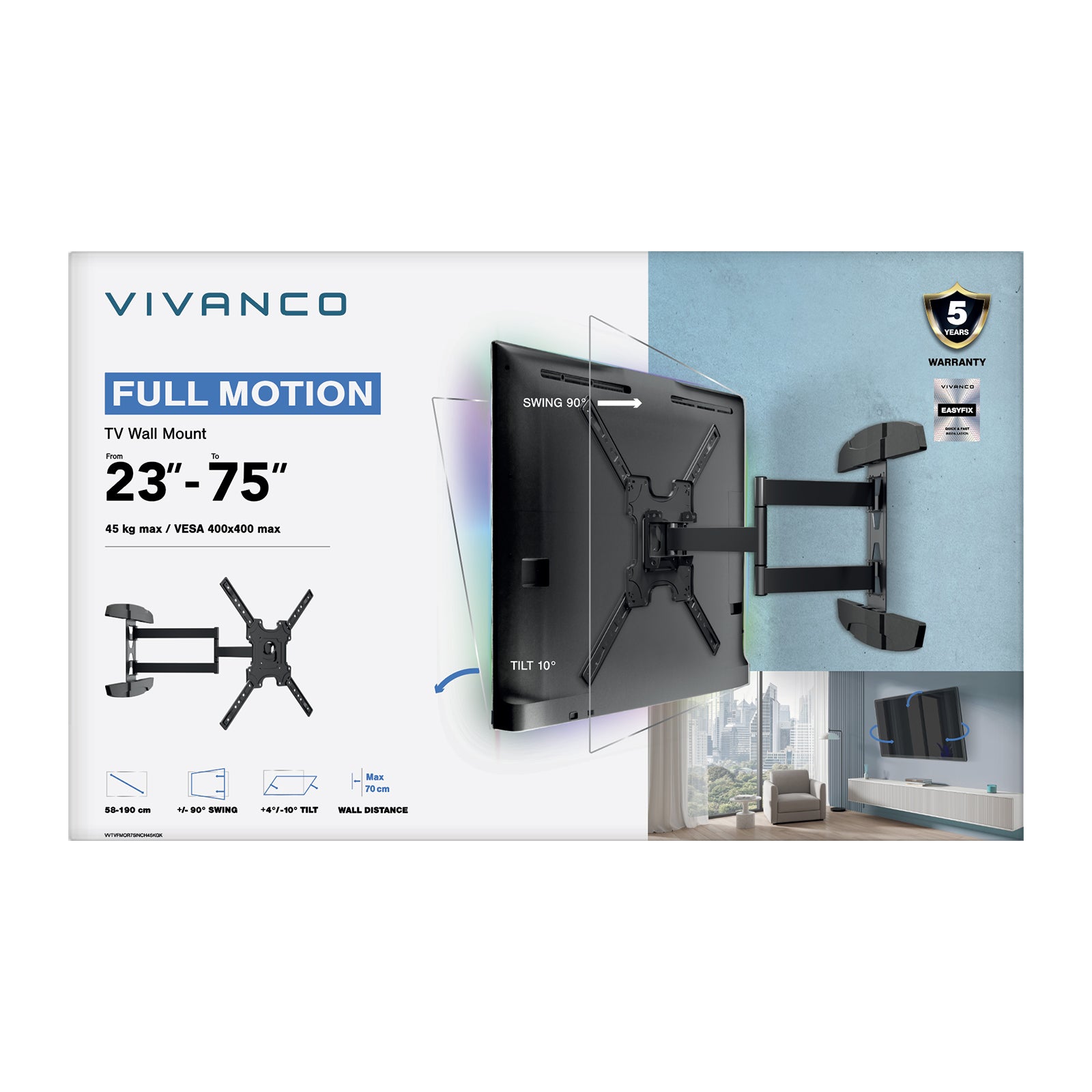 TV Wall Mount, MOTION, 75", 45kg, VESA 400x400