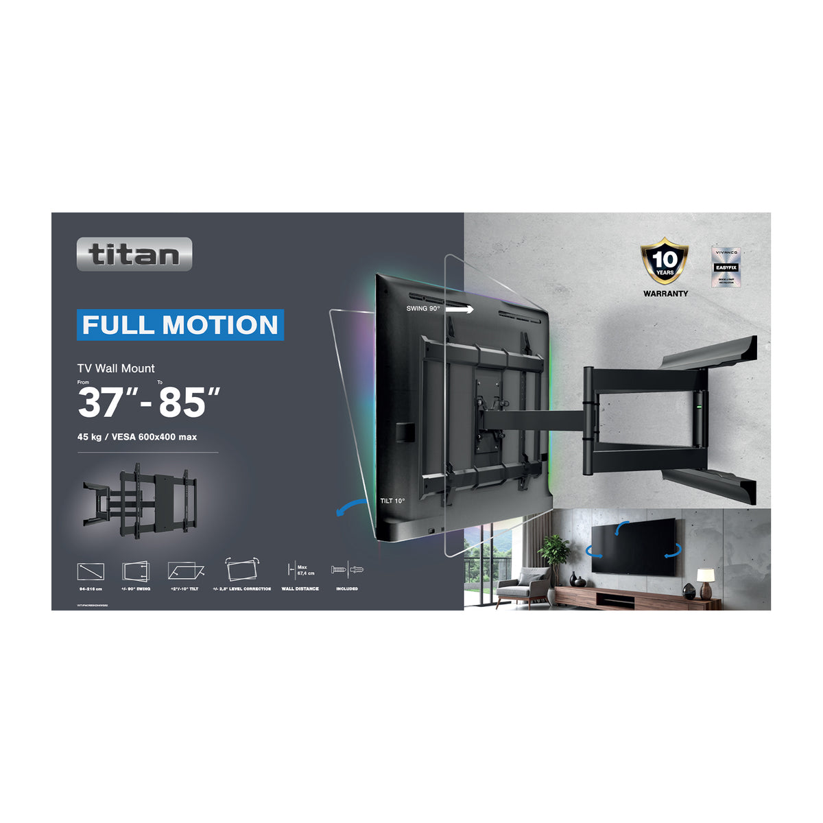 Support TV mural pivotant double