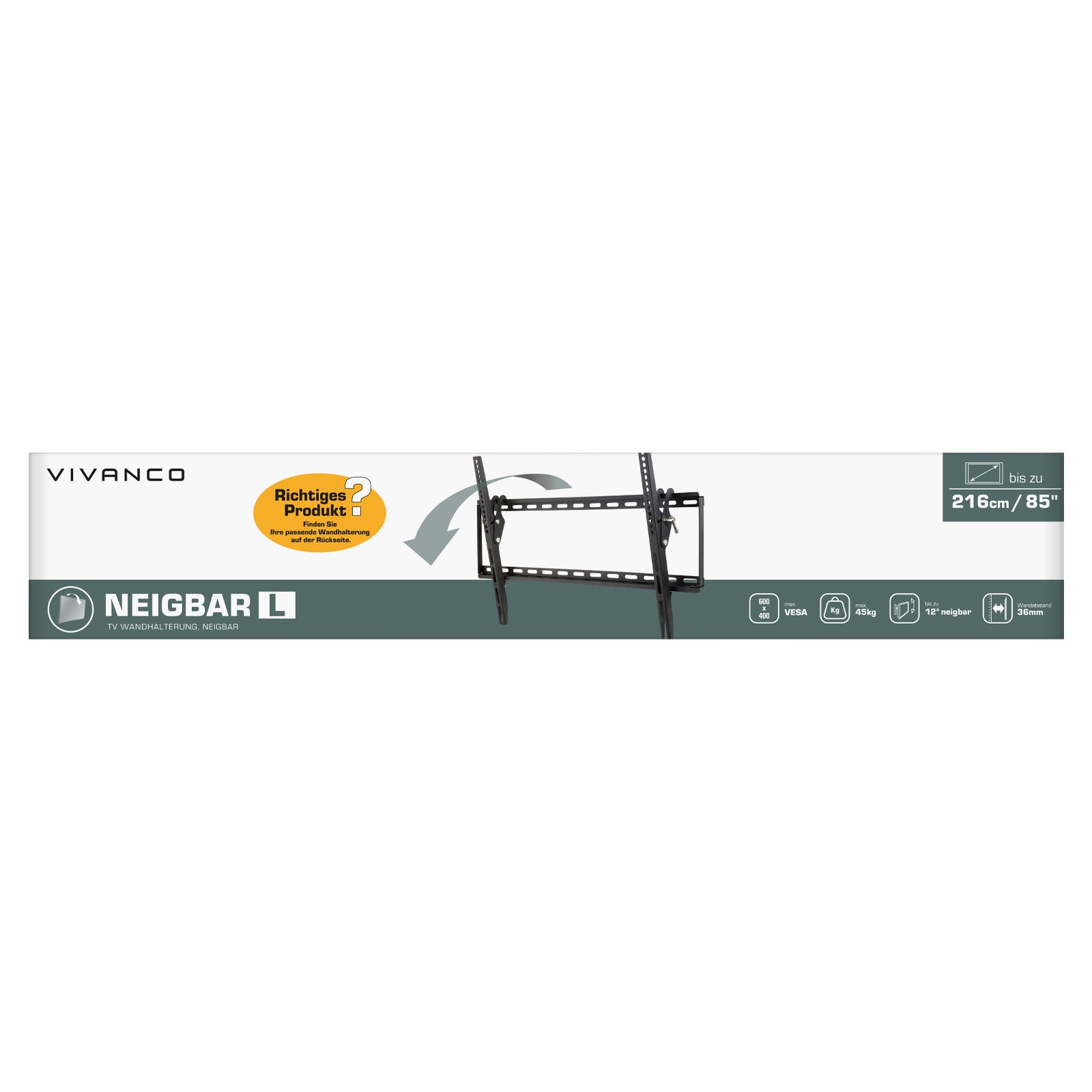 TV Wall Mount, TILT, 55", 45kg, VESA 600x400