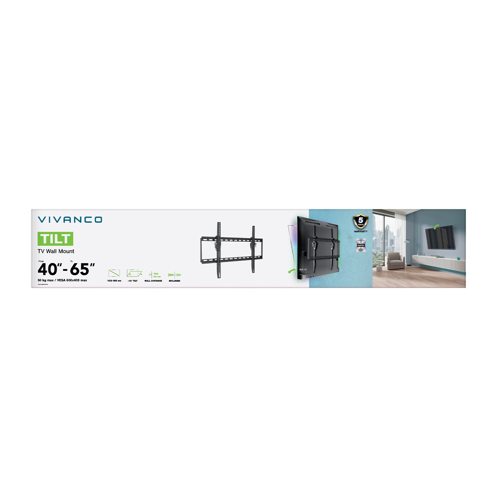 Soporte de pared para TV, Inclinable, 55", 45kg, VESA 600x400