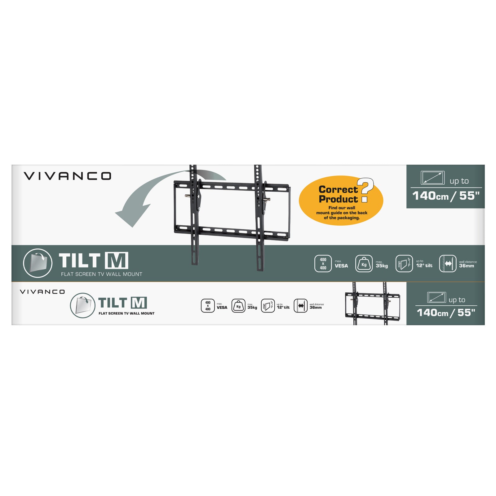 TV Wall Mount, TILT, 12°, 55", 35kg, VESA 400x400