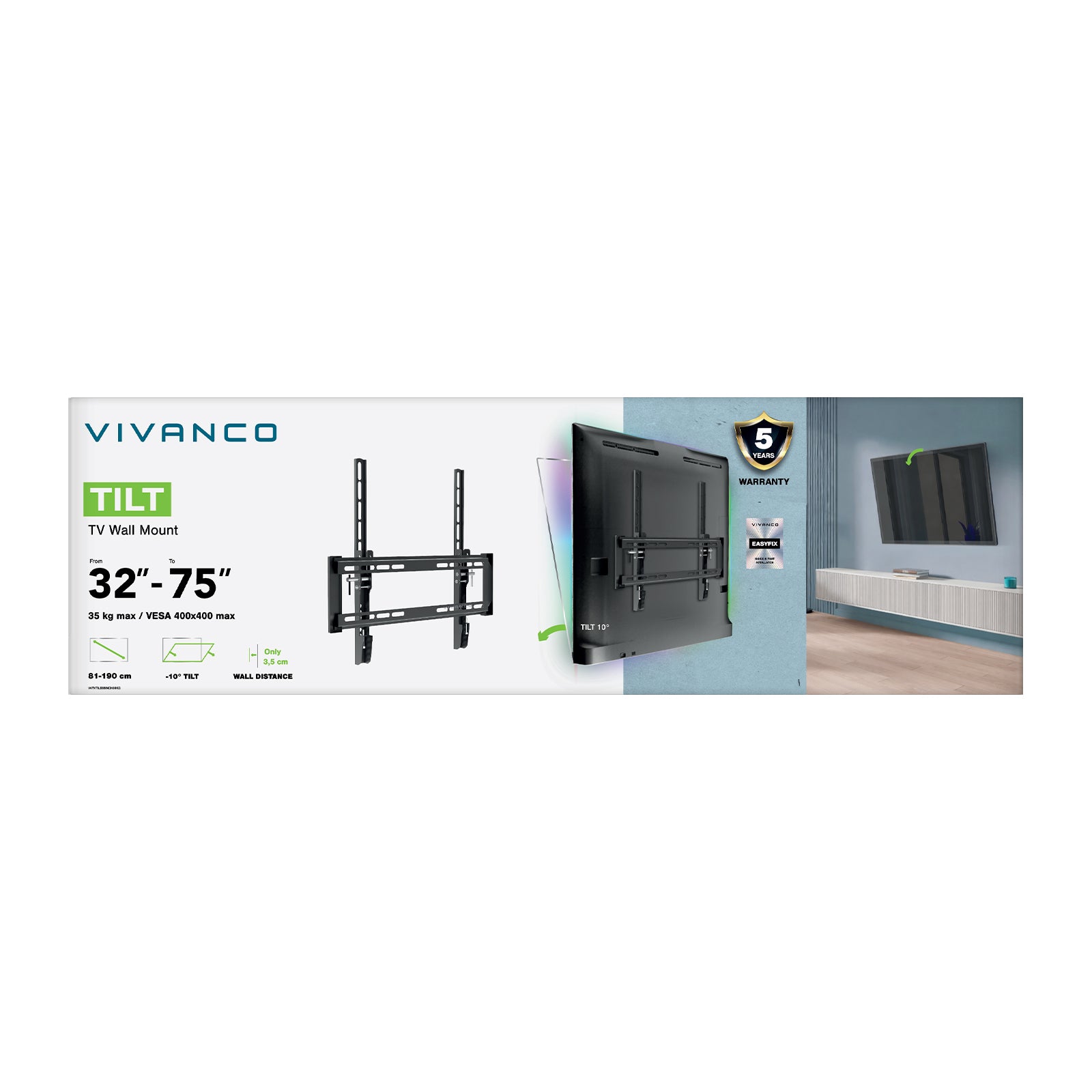 TV Wall Mount, TILT, 10°, 55", 35kg, VESA 400x400