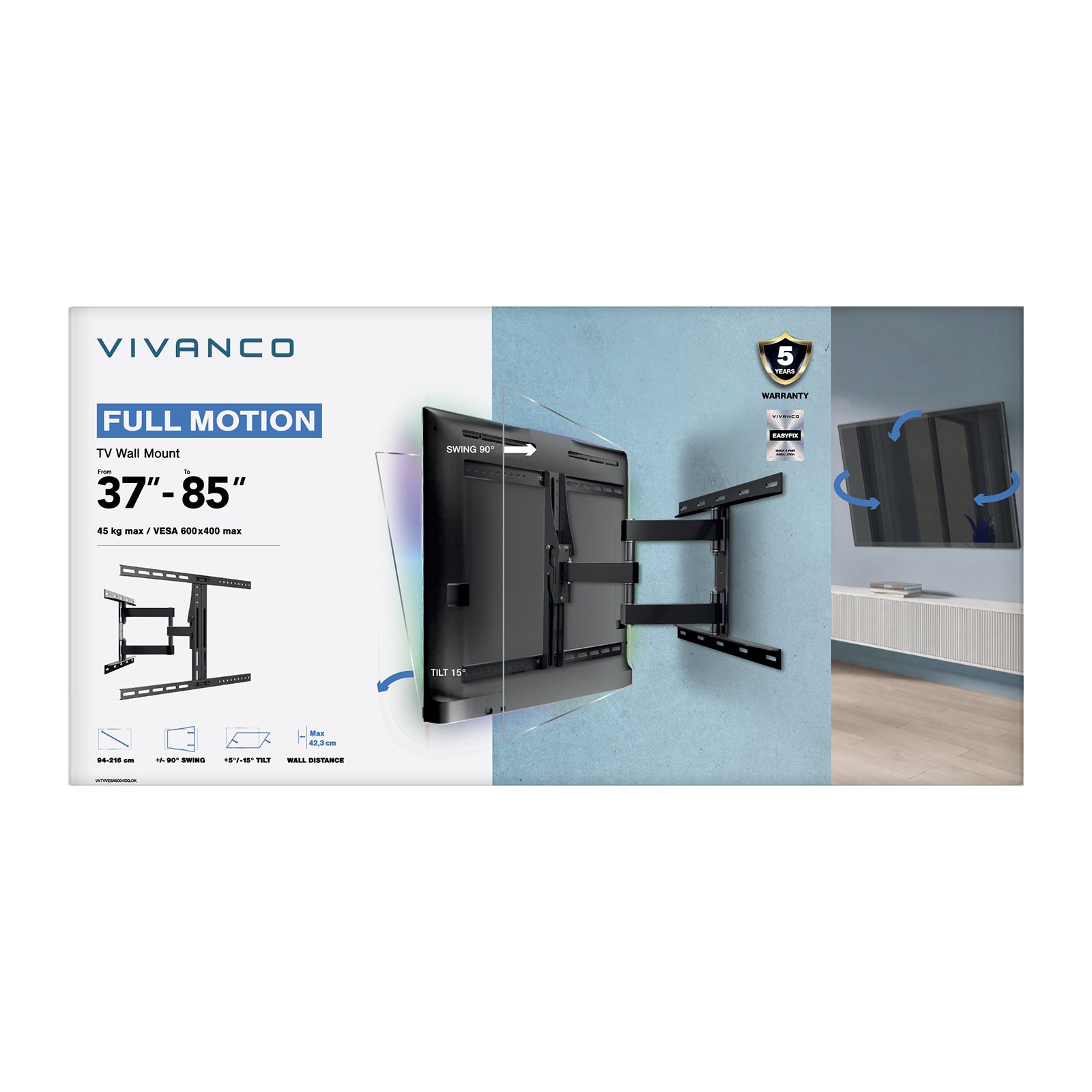 TV Wall Mount, MOTION, 65", 45kg, VESA 600x400