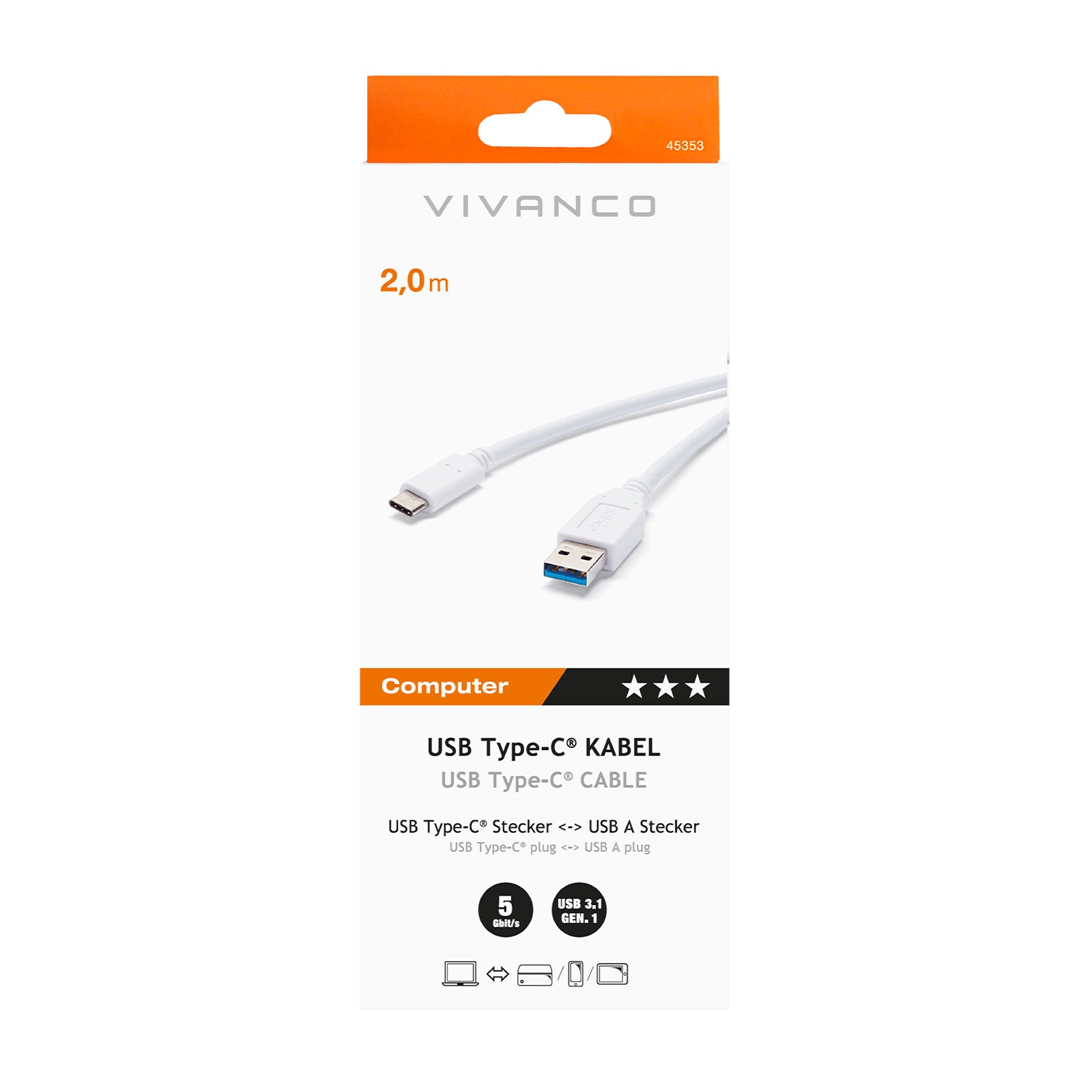 Cavo USB -C  a USB-A 3.1, 2 m