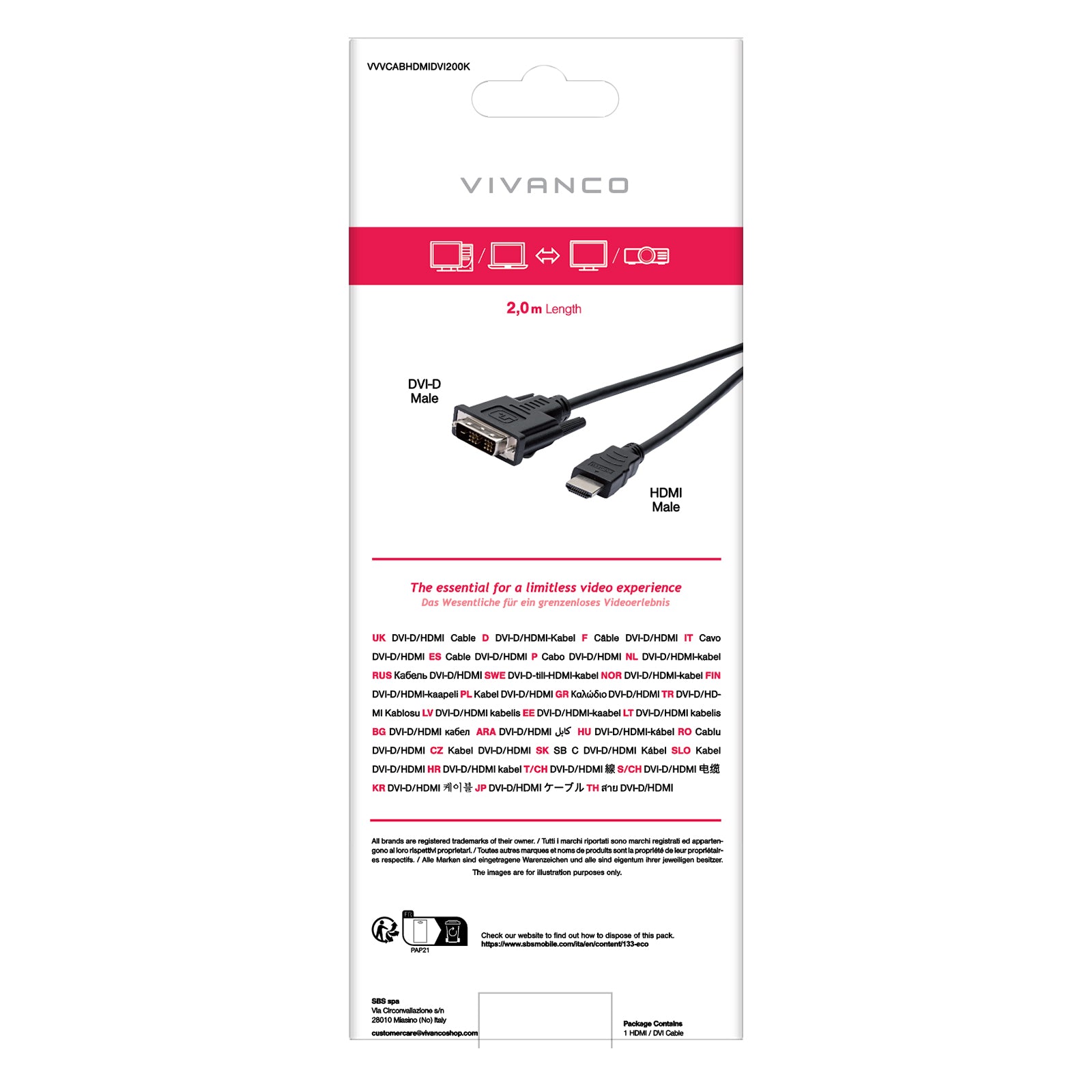 Cavo da HDMI a DVI, 2 m