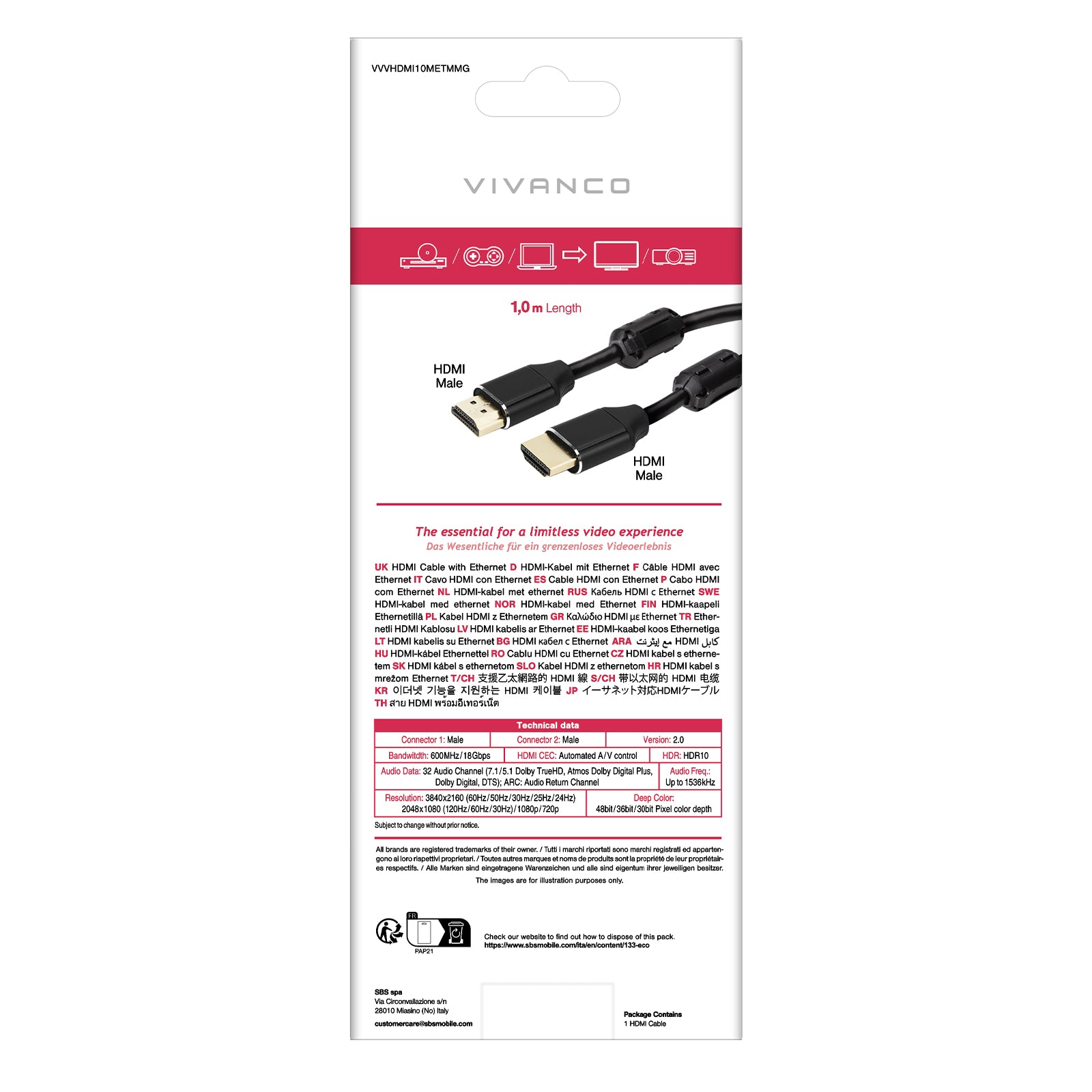 Cavo HDMI 2.0 placcato oro