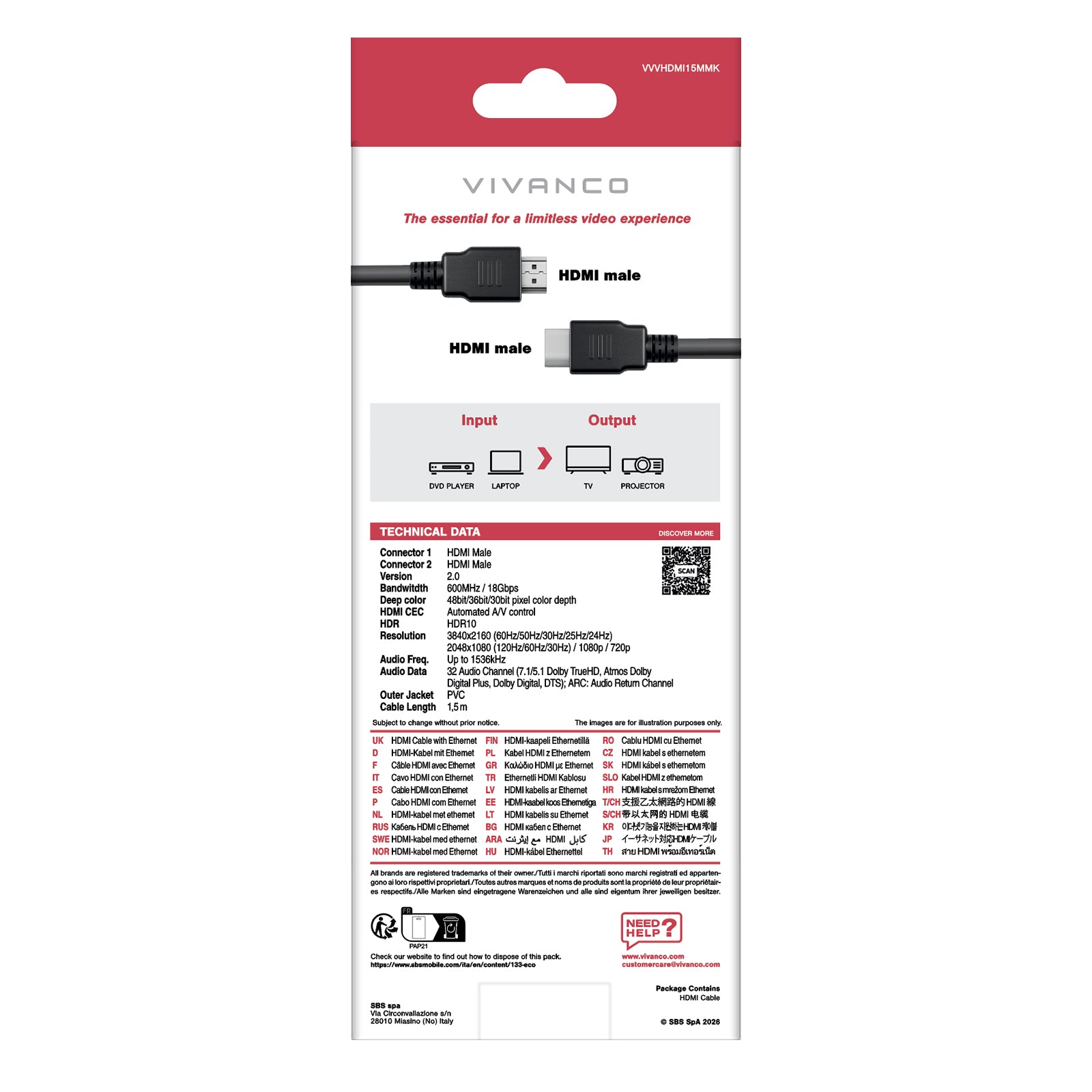 Cavo HDMI Tipo A per 3D e 4K Ultra HD