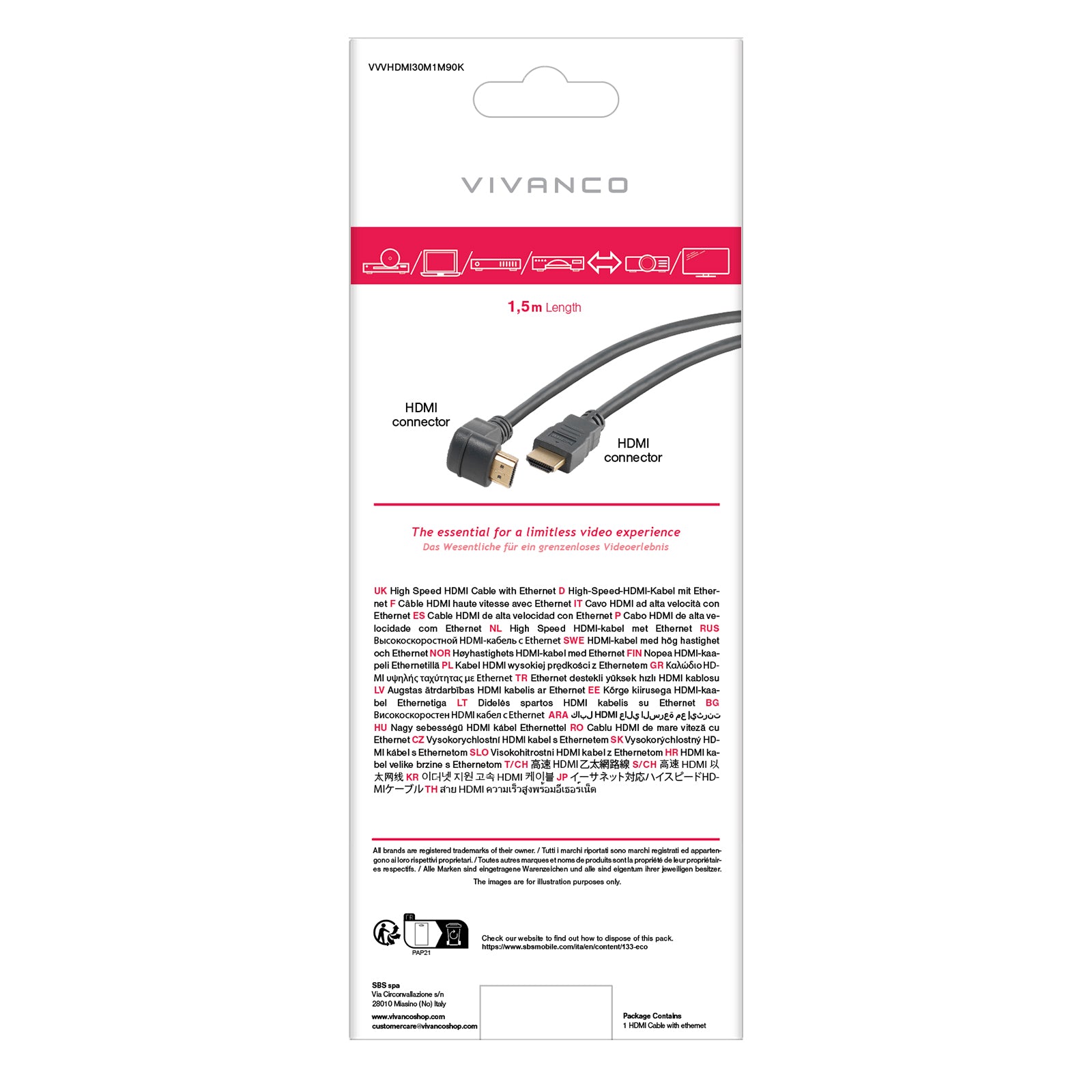 Cavo HDMI con Ethernet da 1,5 m